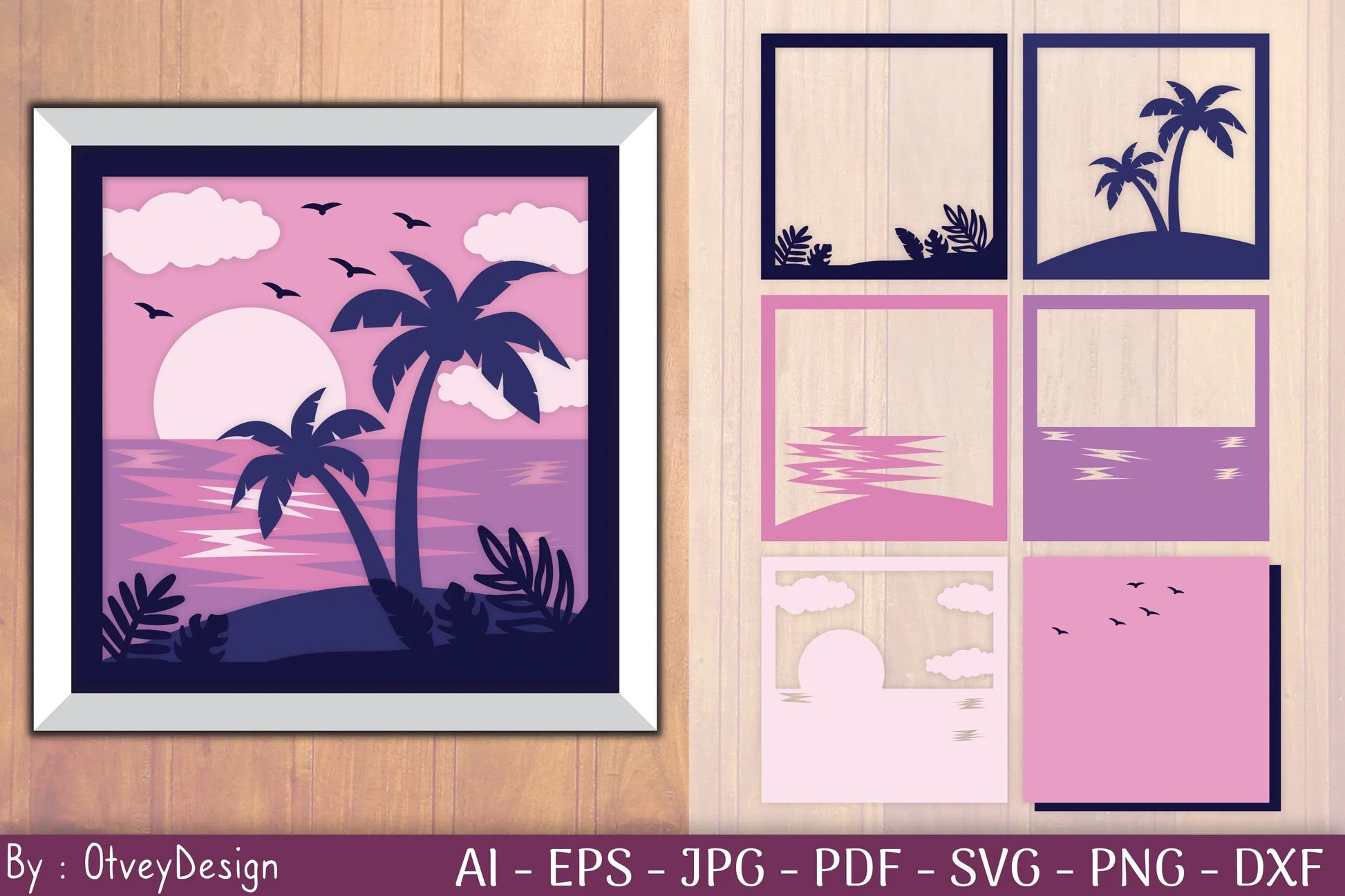 Tropical Beach Sunset 3D Shadow Box SVG Bundle - CraftNest - Digital Crafting and Art