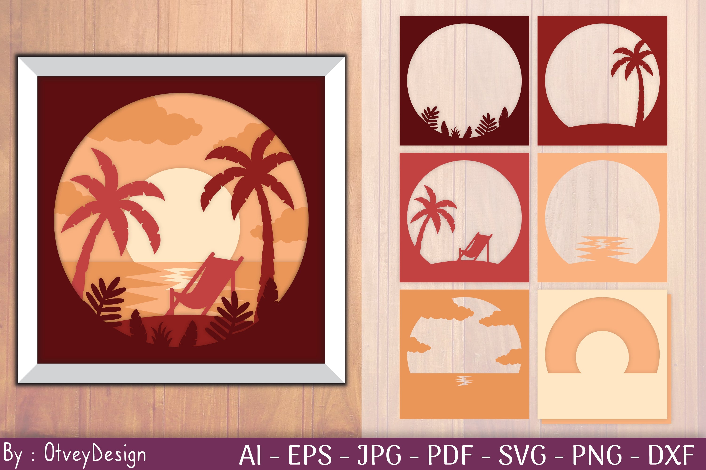 Tropical Beach Sunset 3D Shadow Box SVG Bundle