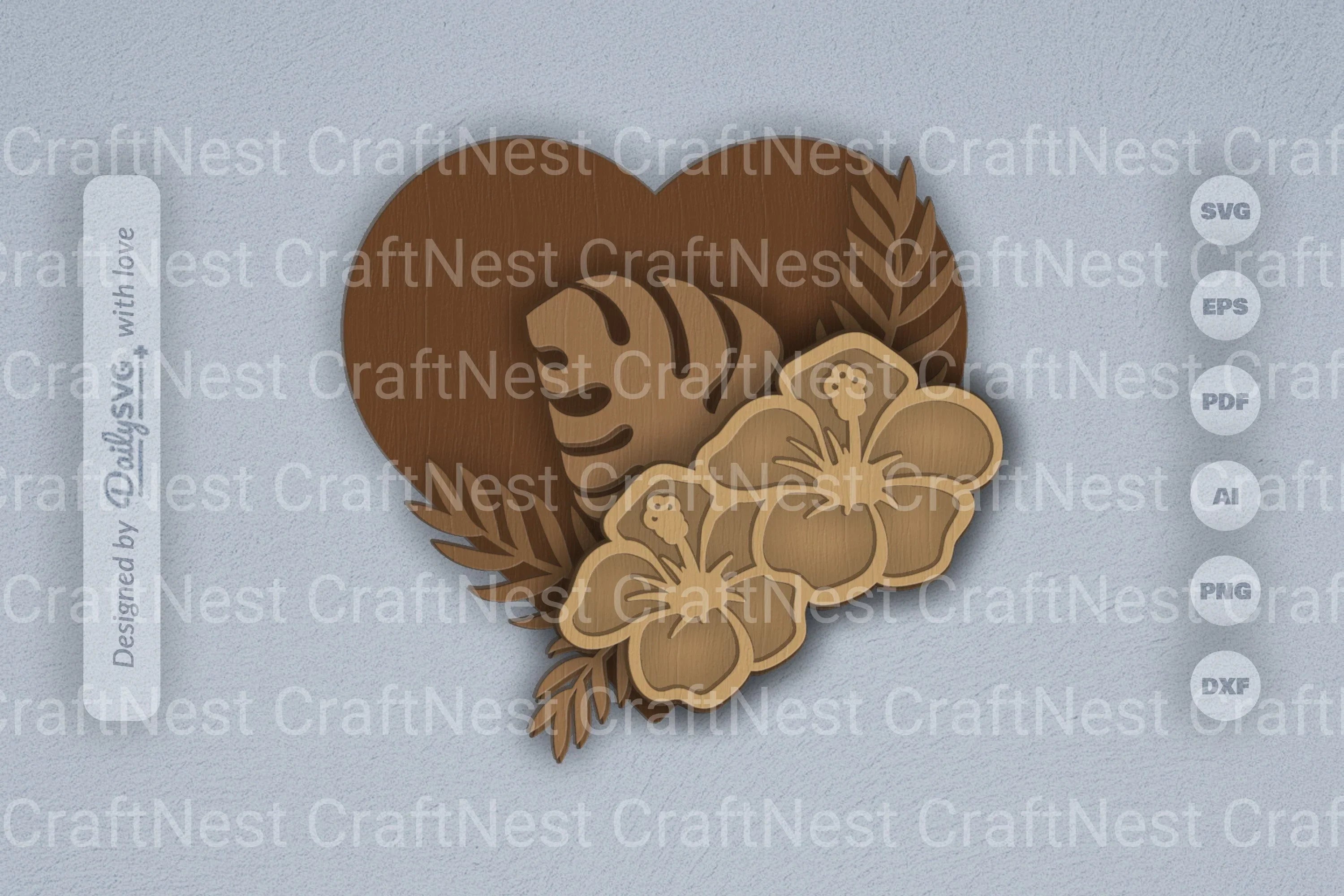 Tropical Heart Laser Cut SVG Bundle