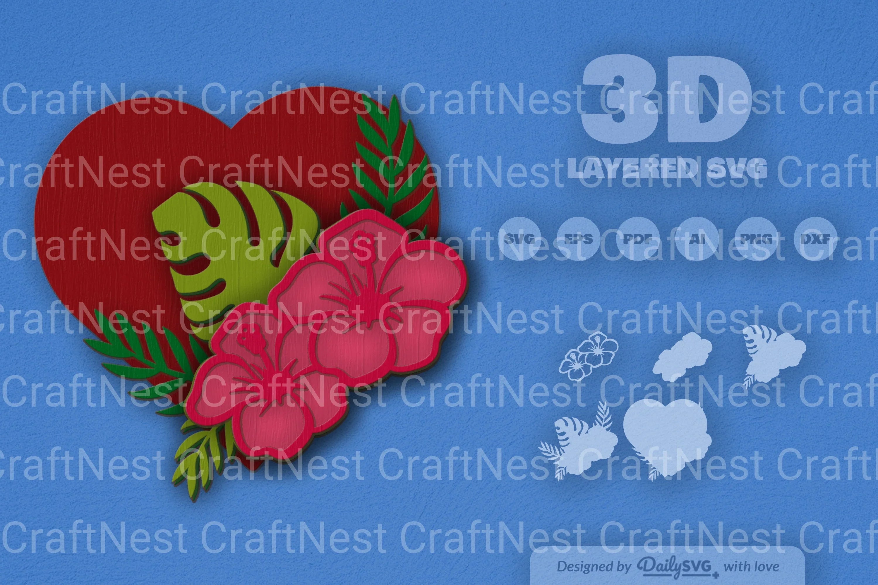 Tropical Heart Laser Cut SVG Bundle