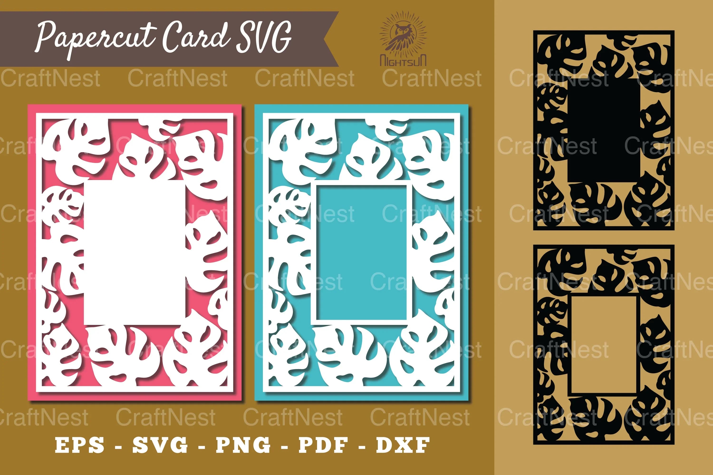 Tropical Leaves Papercut Card Design Bundle - CraftNest - Digital Crafting and Art