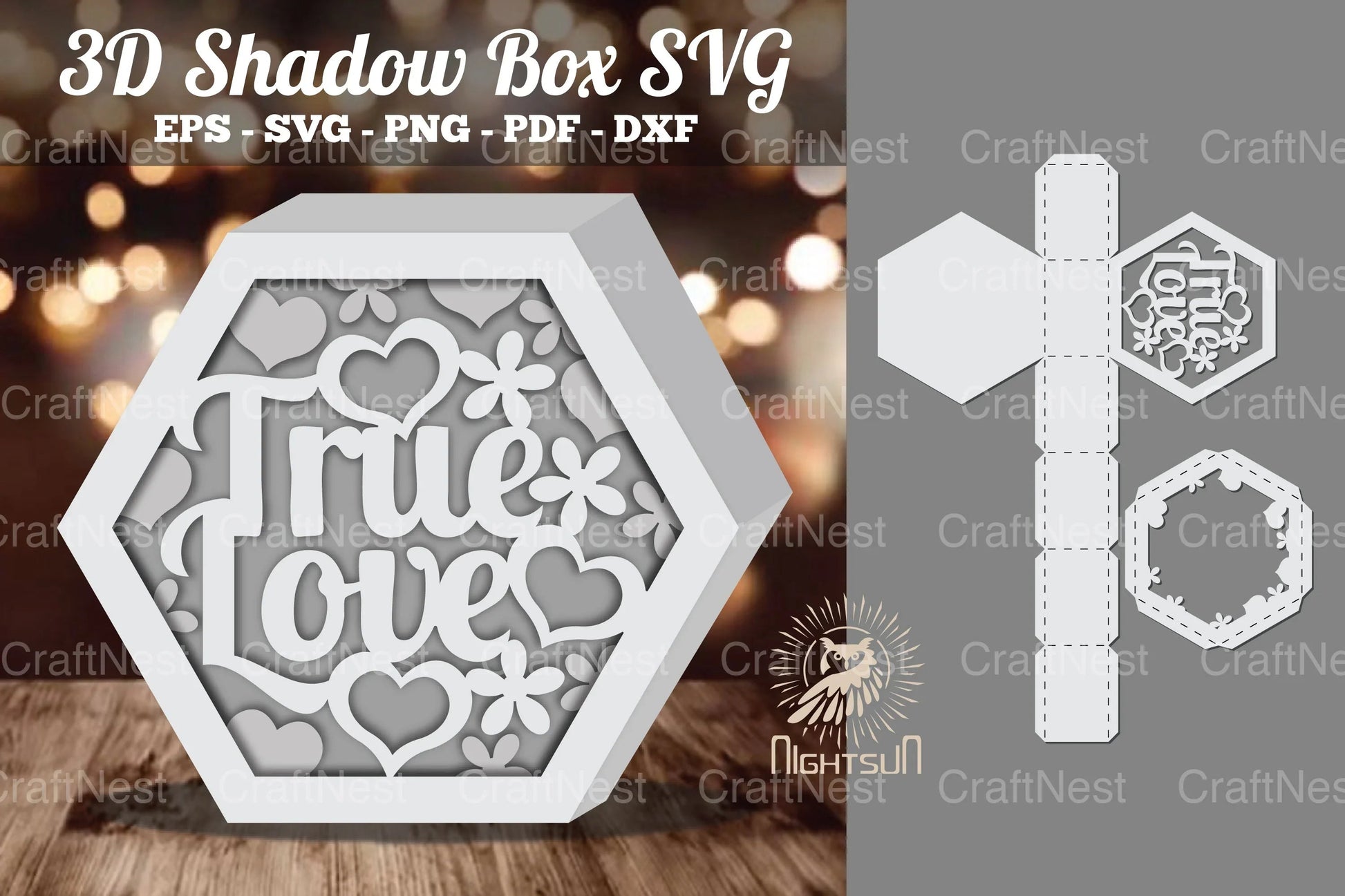 True Love Hexagon Shadow Box Clipart Bundle - CraftNest - Digital Crafting and Art