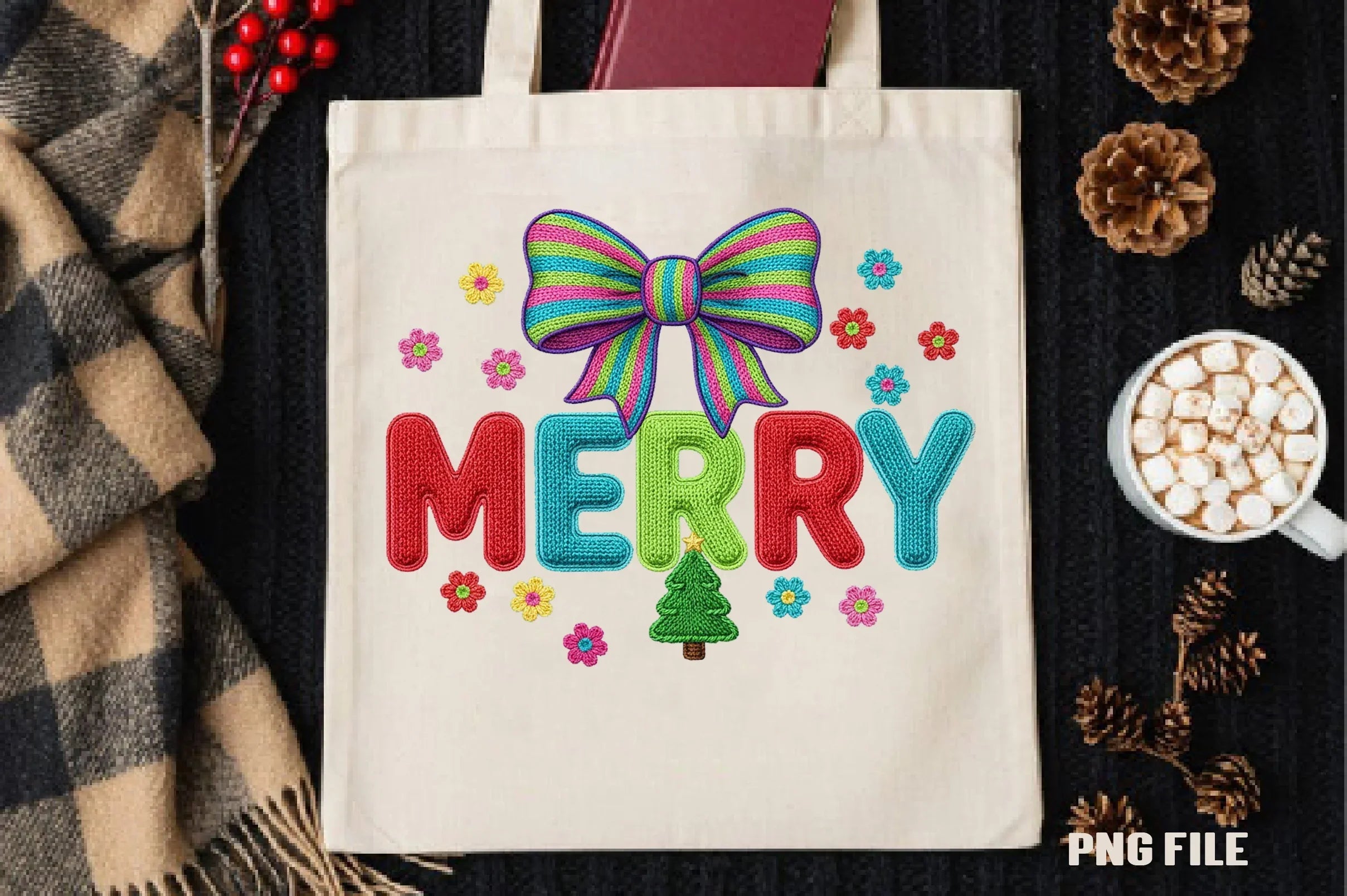 Tufted Embroidery Ribbon Bow Merry Clipart Bundle - CraftNest - Digital Crafting and Art