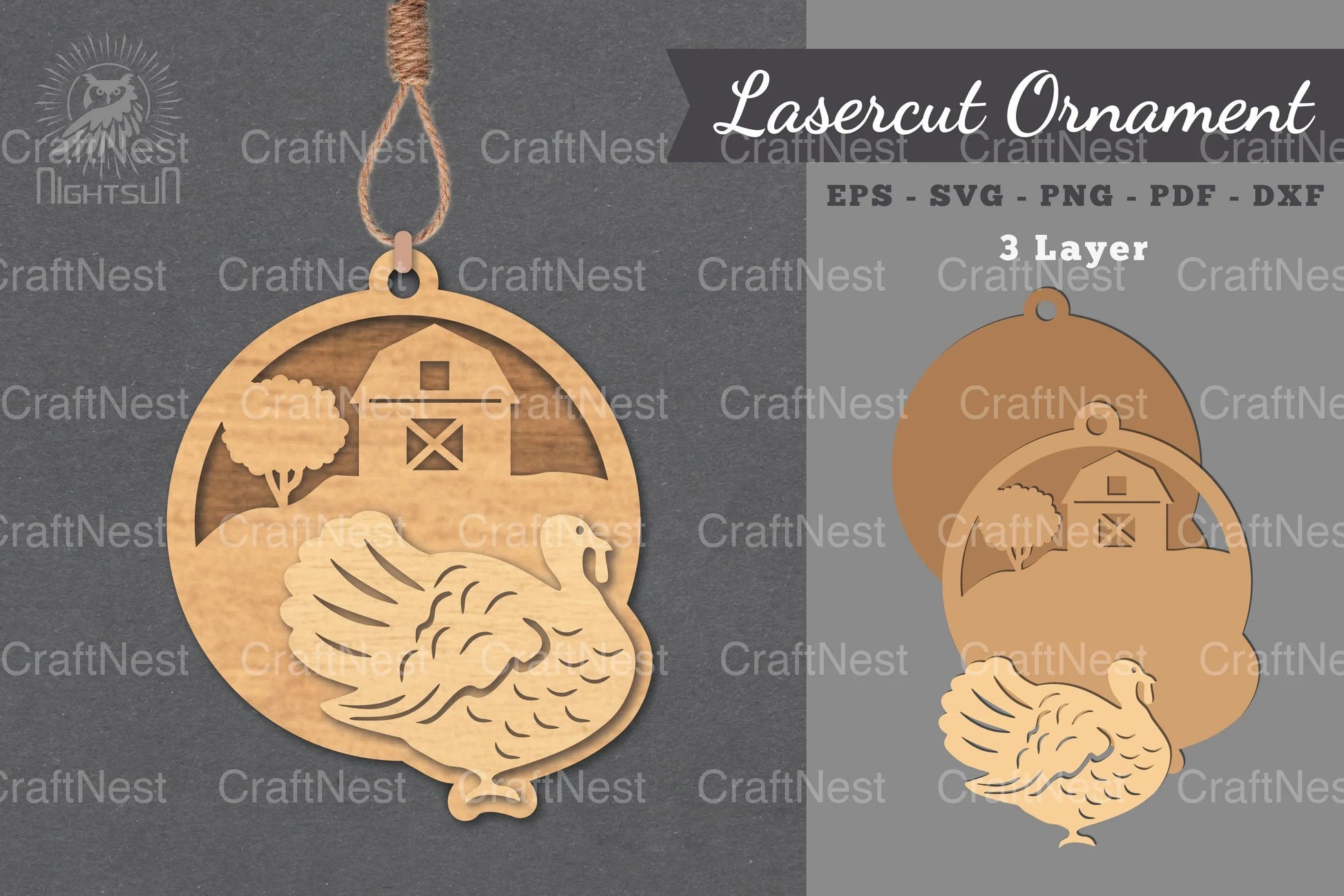 Turkeys On The Farm Laser Cut Ornament Clipart - CraftNest - Digital Crafting and Art