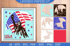USA Flag Statue of Liberty Eagle Papercut SVG Bundle - CraftNest - Digital Crafting and Art