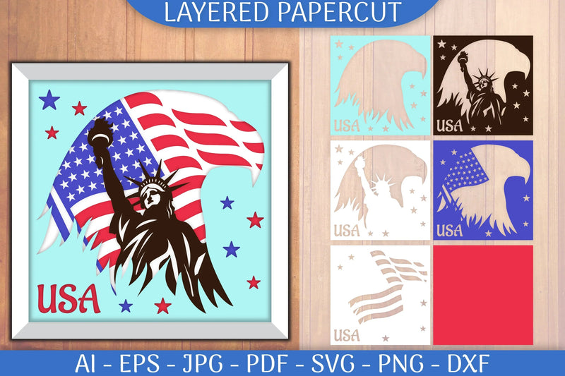 USA Flag Statue of Liberty Eagle Papercut SVG Bundle - CraftNest - Digital Crafting and Art