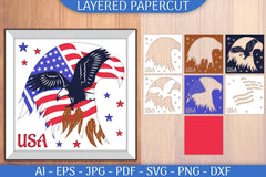 USA Flag Eagle Head Layered Papercut SVG Bundle - CraftNest - Digital Crafting and Art