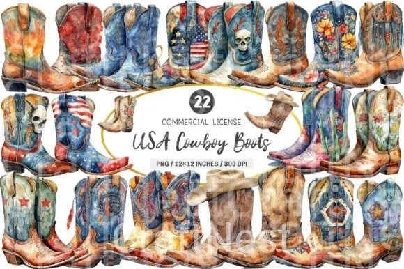 USA Cowboy Boots Clipart Bundle - CraftNest - Digital Crafting and Art