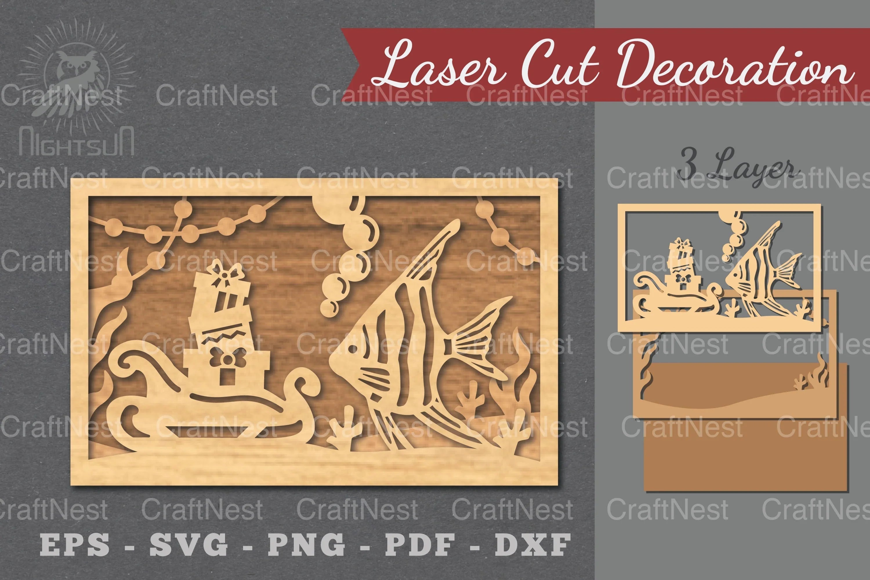 Underwater Christmas Scene Laser Cut Decoration Clipart Bundle - CraftNest - Digital Crafting and Art