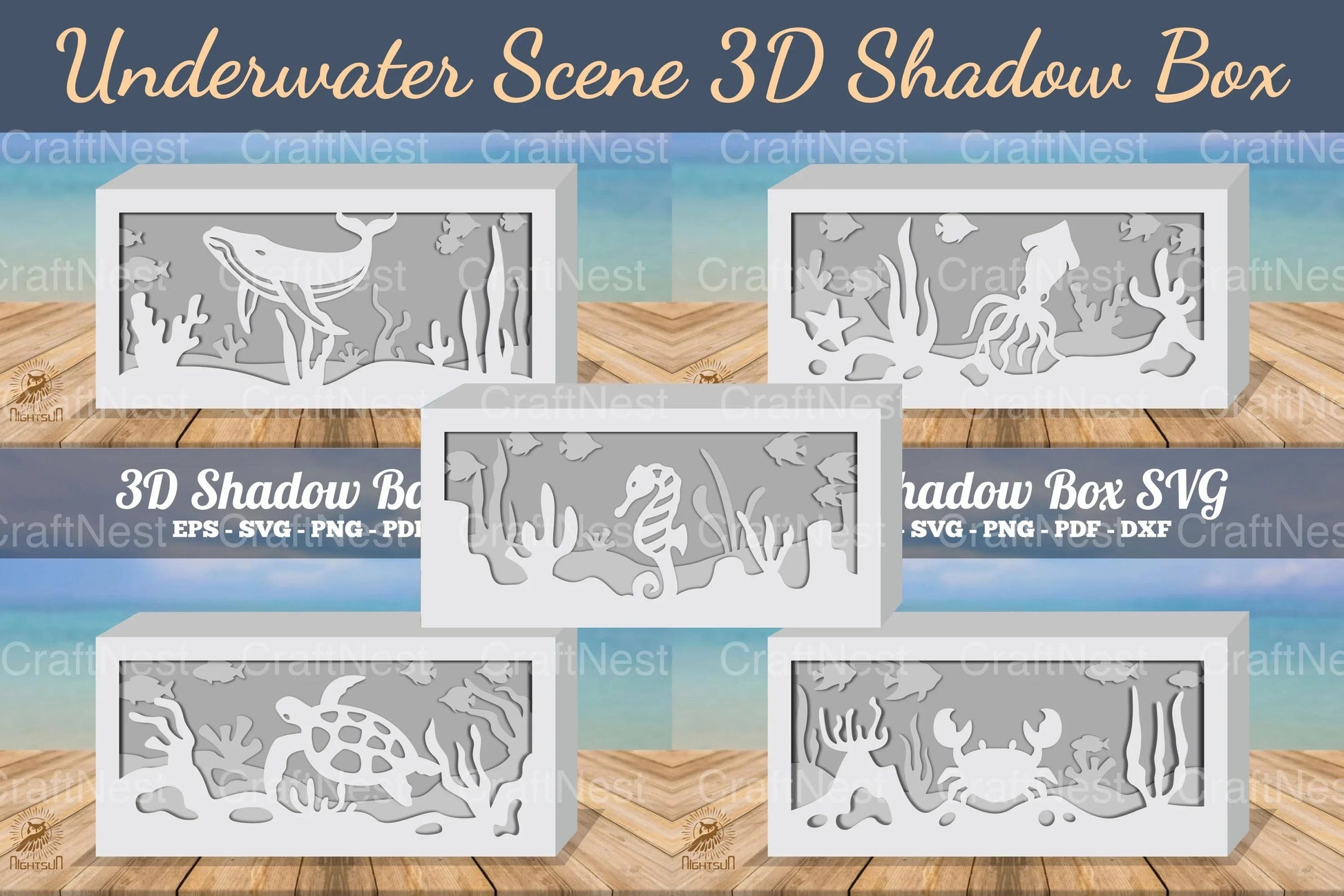 Underwater Scene 3D Shadow Box Bundle - Clipart Collection - CraftNest - Digital Crafting and Art