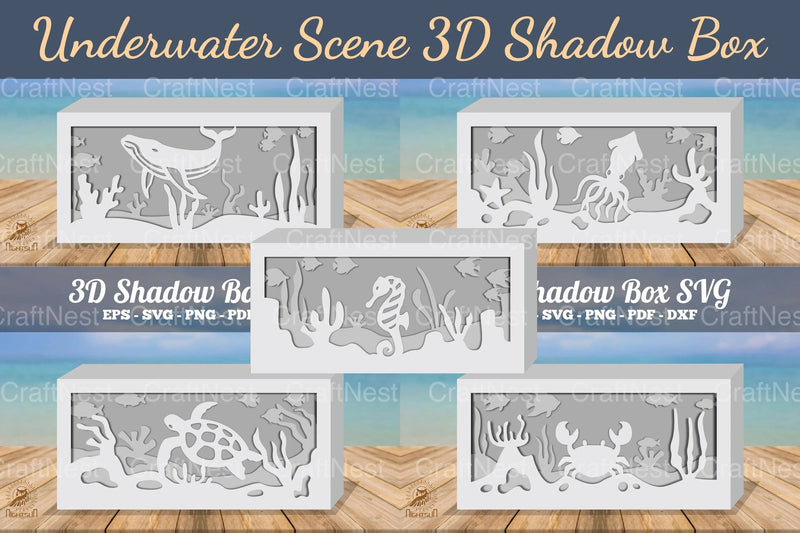 Underwater Scene 3D Shadow Box Bundle - Clipart Collection - CraftNest - Digital Crafting and Art