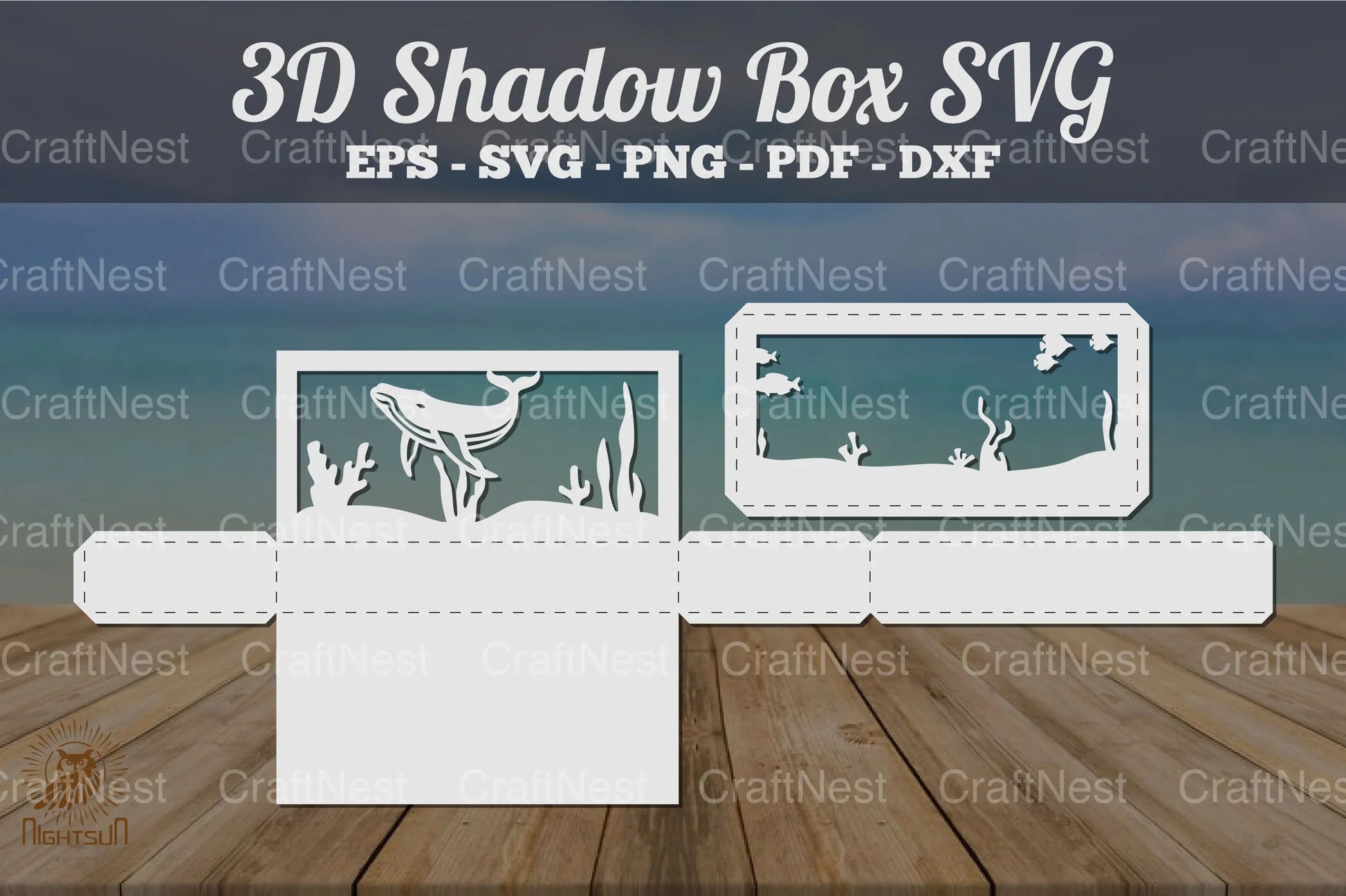 Underwater Scene 3D Shadow Box Template Bundle - CraftNest - Digital Crafting and Art