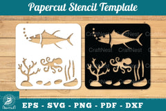 Underwater Scene Papercut Stencil Clipart Bundle - CraftNest - Digital Crafting and Art