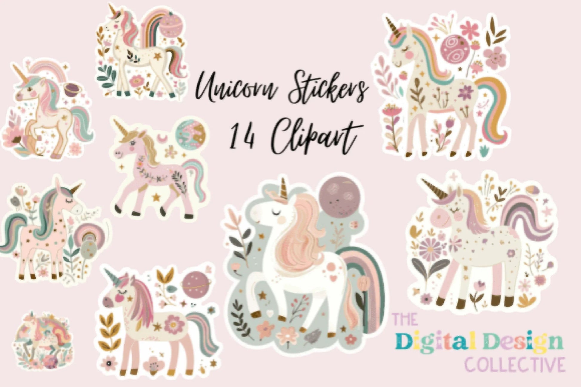 Enchanting Unicorn Floral Sticker Bundle - CraftNest - Digital Crafting and Art