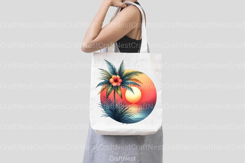 Tropical Sunset Palm Flower Clipart Bundle - CraftNest - Digital Crafting and Art