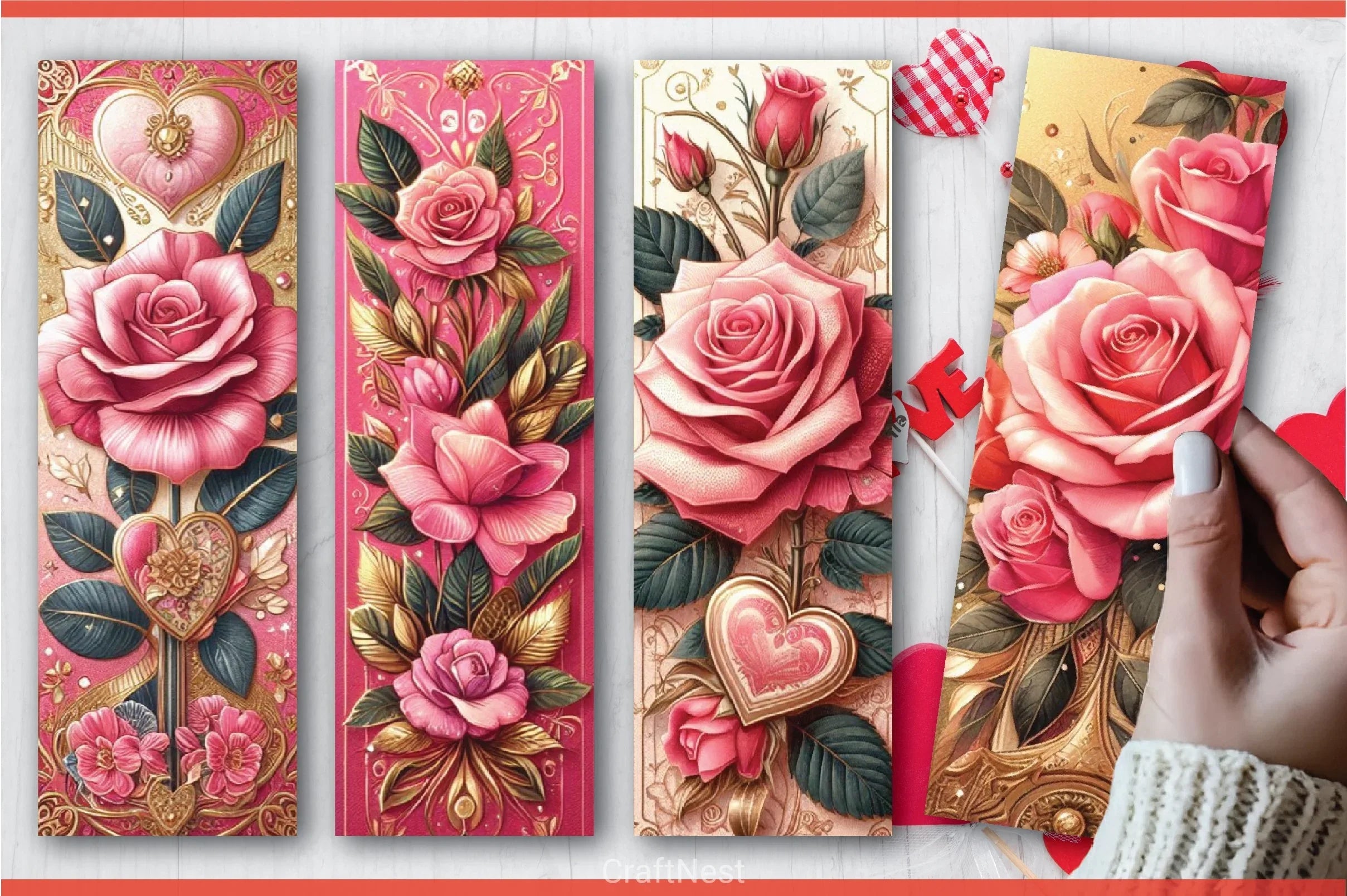 Valentine's Day Rose Bookmarks Bundle - CraftNest - Digital Crafting and Art