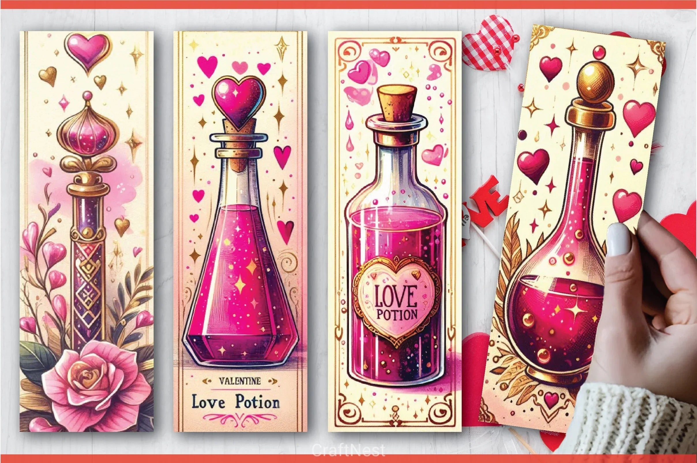 Valentine Potion Bookmarks Journal - CraftNest - Digital Crafting and Art