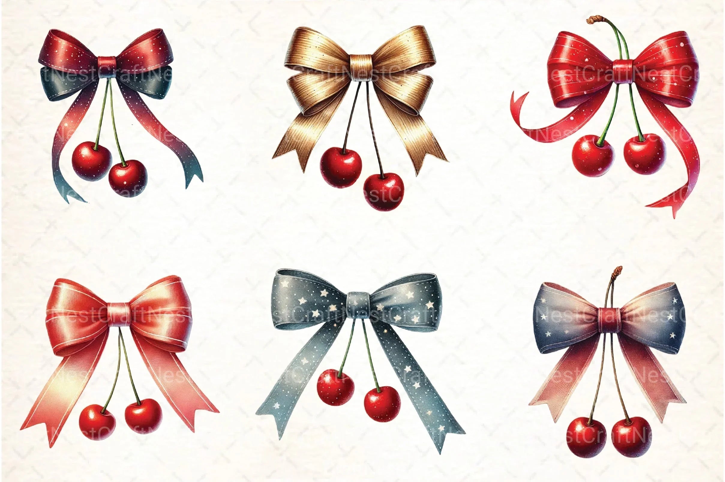 Cherry with Bow Clipart Bundle - CraftNest - Digital Crafting and Art