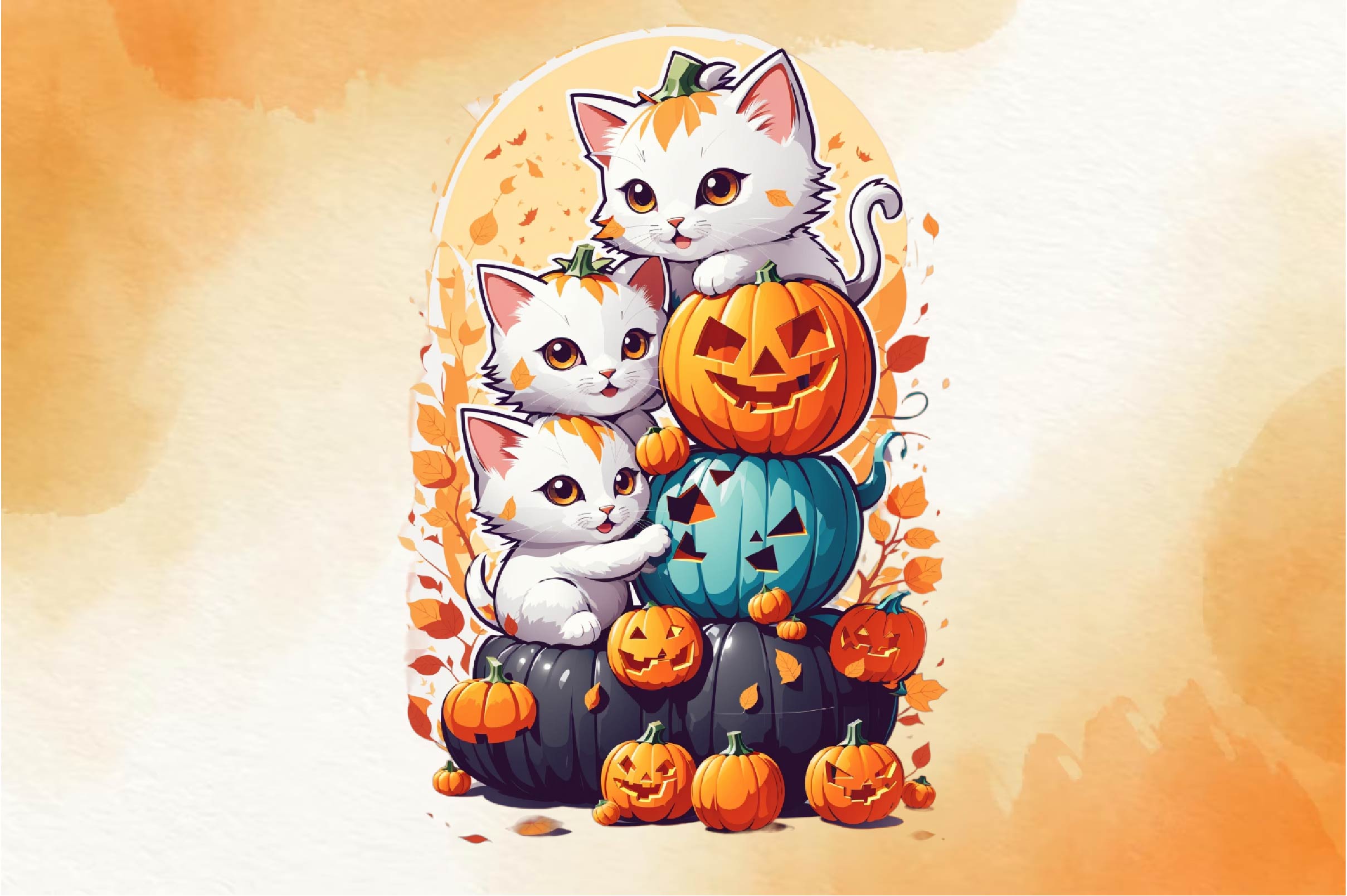 Pumpkin Cute Cat Clipart Bundle