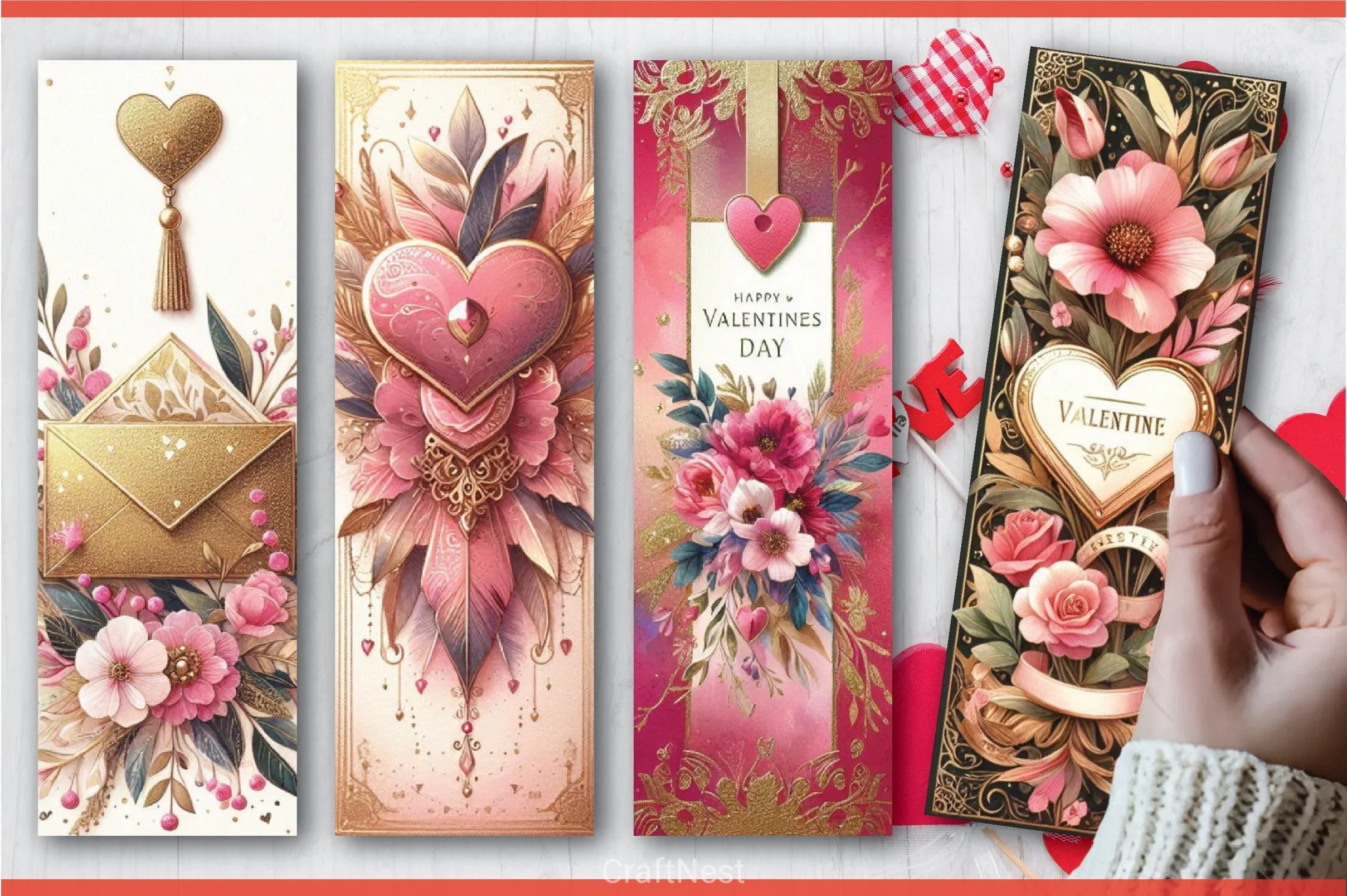 Valentine's Day Bookmark Set - CraftNest - Digital Crafting and Art