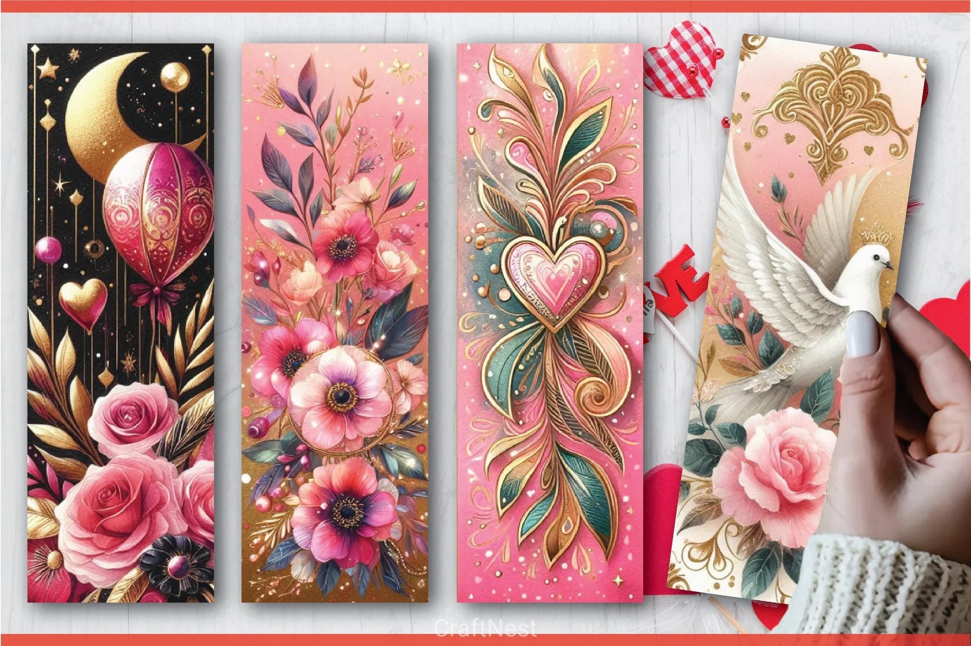 Valentine's Day Bookmark Set 2 - CraftNest - Digital Crafting and Art