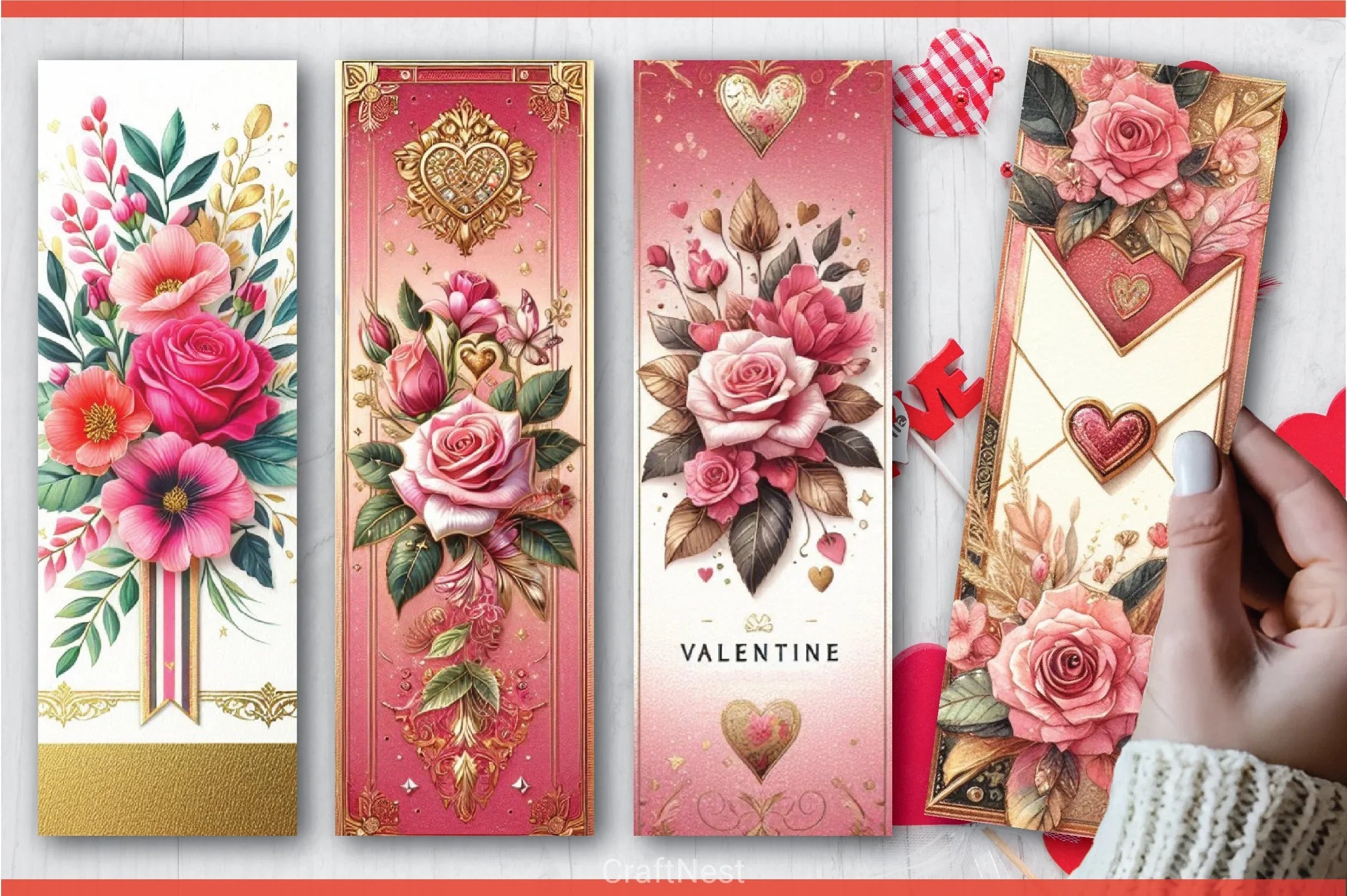 Valentine's Day Rose Bookmarks - CraftNest - Digital Crafting and Art