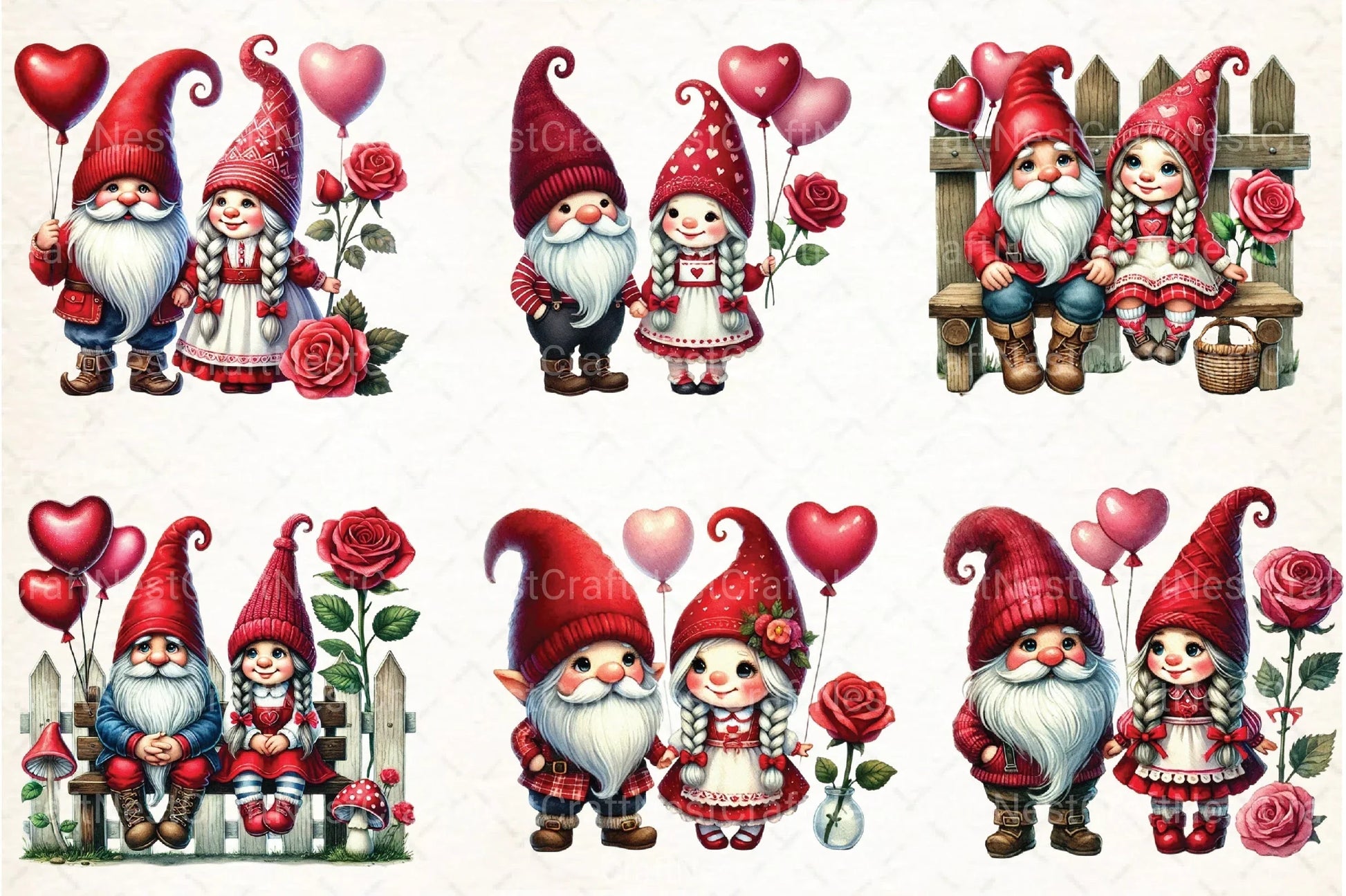Valentine Gnome Couple Clipart Bundle - CraftNest - Digital Crafting and Art