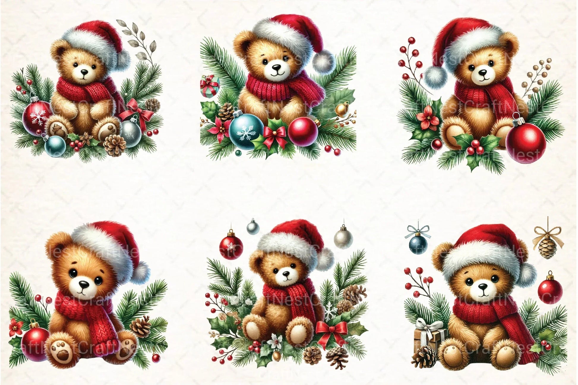 Christmas Teddy Bear Clipart Bundle 1 - CraftNest - Digital Crafting and Art