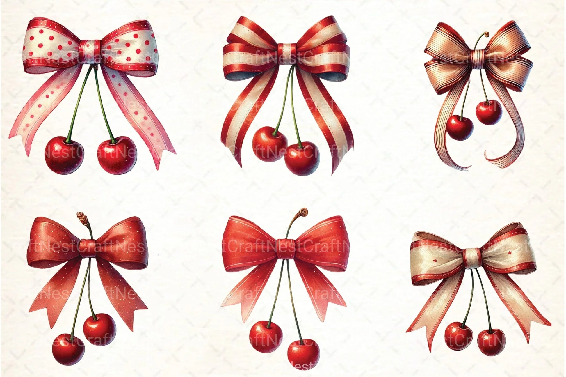 Cherry with Bow Clipart Bundle - CraftNest - Digital Crafting and Art