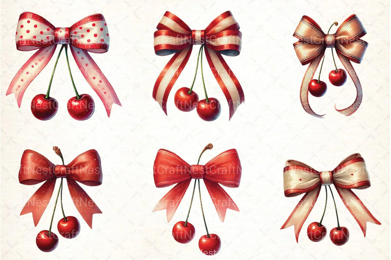 Cherry with Bow Clipart Bundle - CraftNest - Digital Crafting and Art