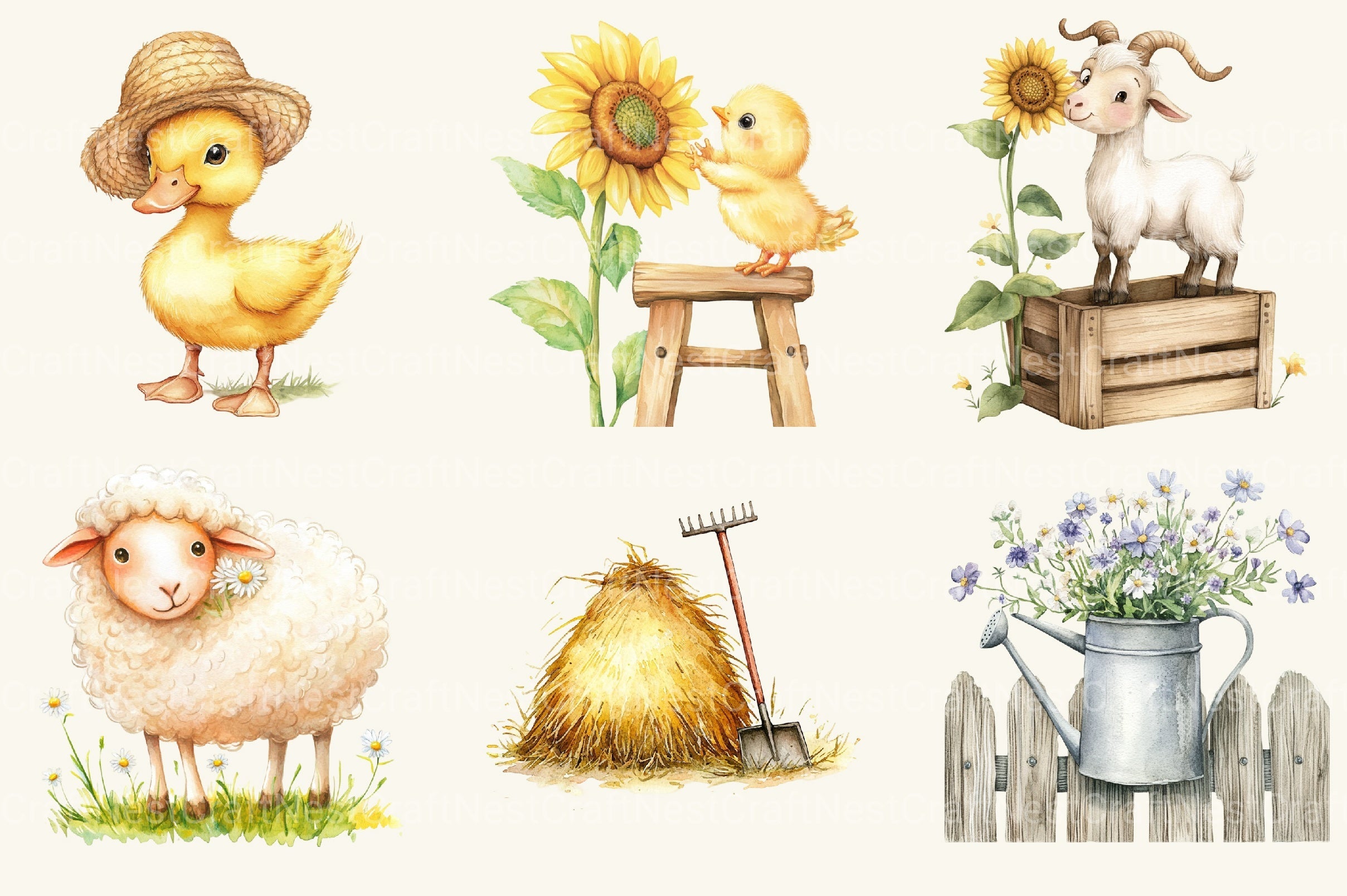 Cute On The Farm Animals Clipart Bundle 1