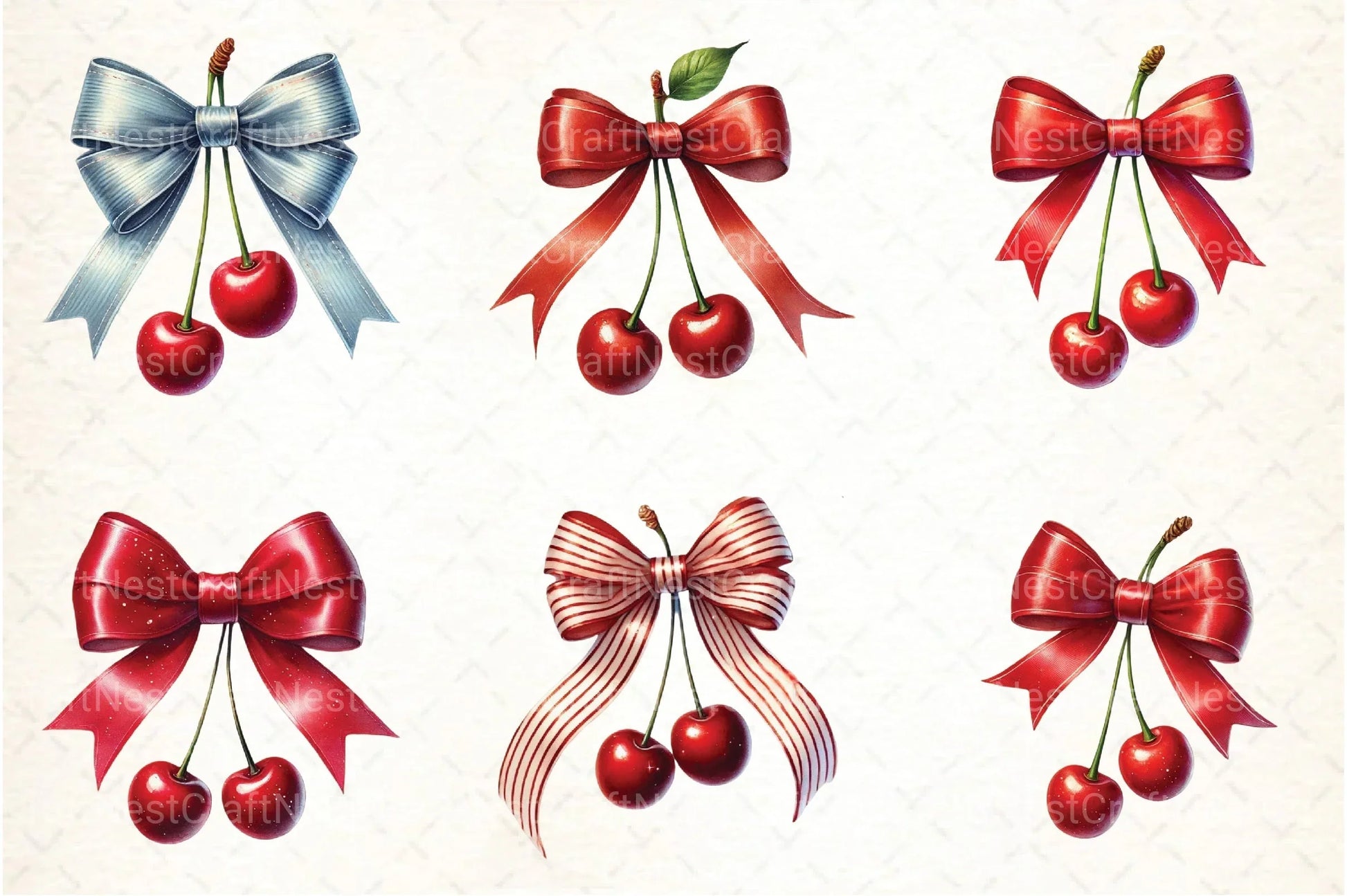 Cherry with Bow Clipart Bundle - CraftNest - Digital Crafting and Art