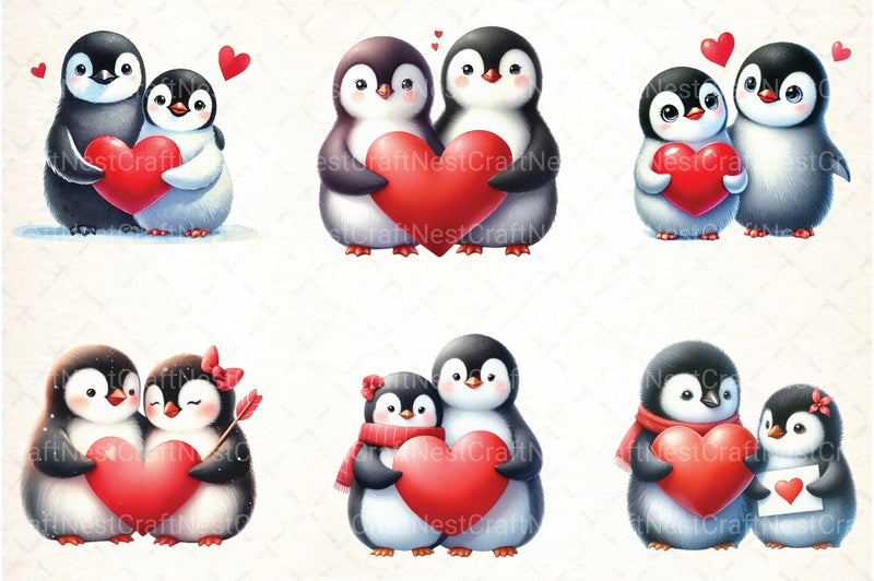 Valentine Penguin Couple Clipart Bundle - CraftNest - Digital Crafting and Art