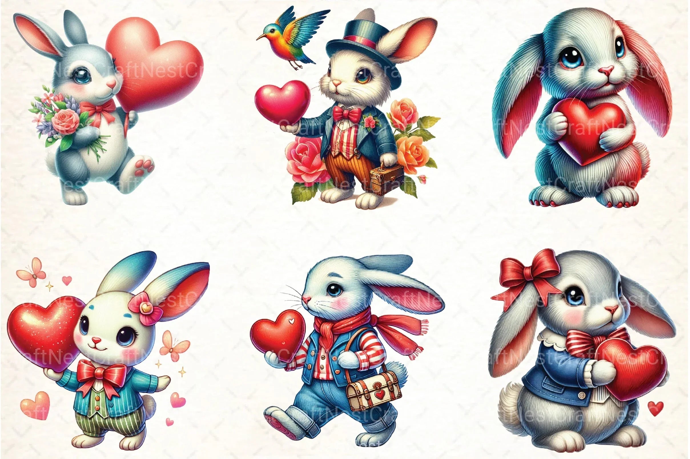 Cute Vintage Rabbit Clipart Bundle 2 - CraftNest - Digital Crafting and Art