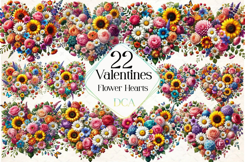 Flower Hearts Valentine's Day Clipart Bundle - CraftNest - Digital Crafting and Art