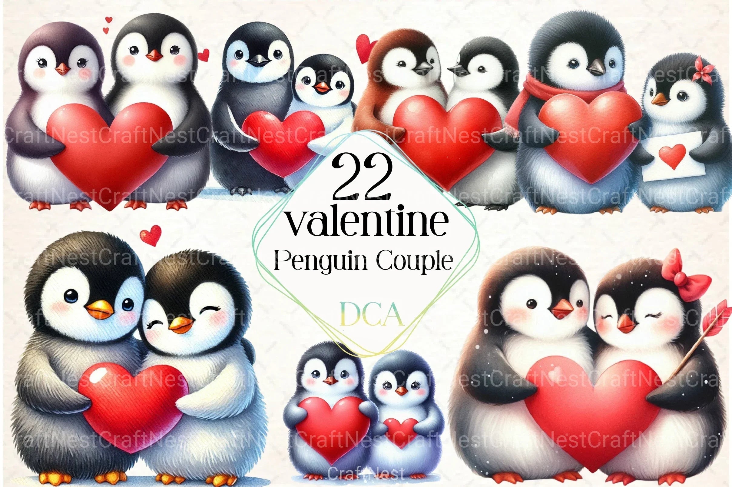Valentine Penguin Couple Clipart Bundle - CraftNest - Digital Crafting and Art