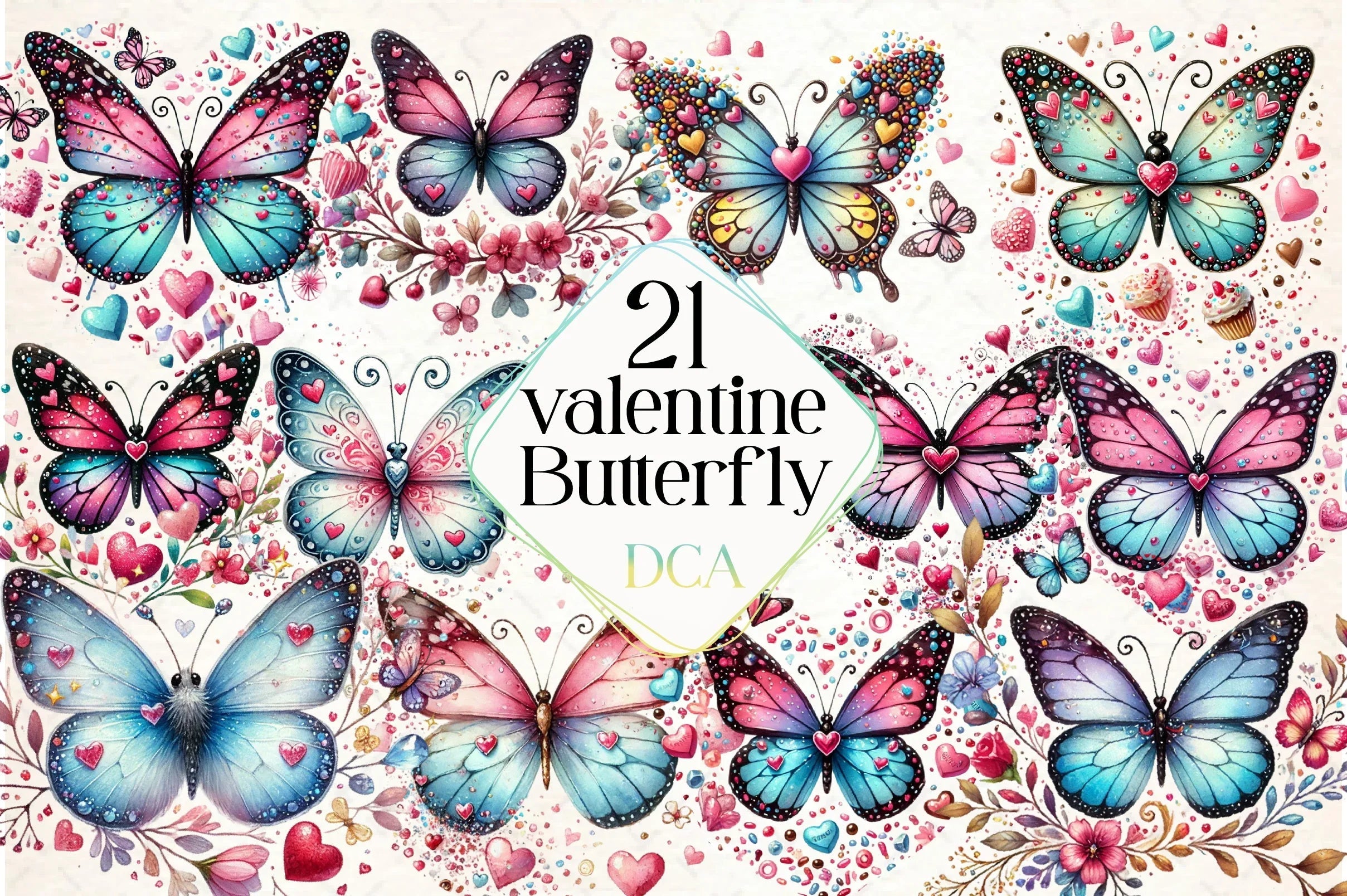 Valentine Butterfly Clipart Bundle - CraftNest - Digital Crafting and Art