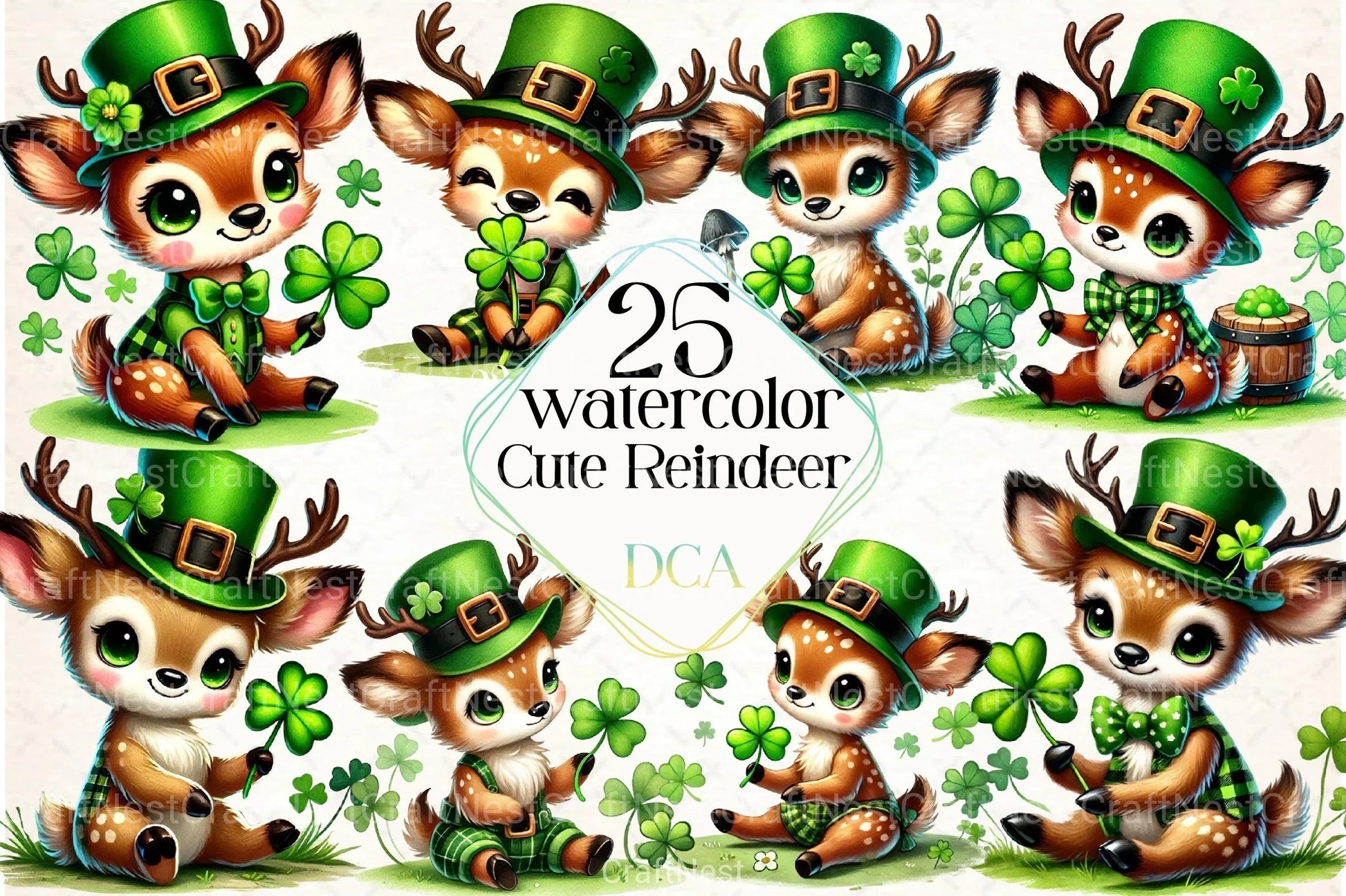 St. Patrick's Day Reindeer Clipart Bundle - CraftNest - Digital Crafting and Art