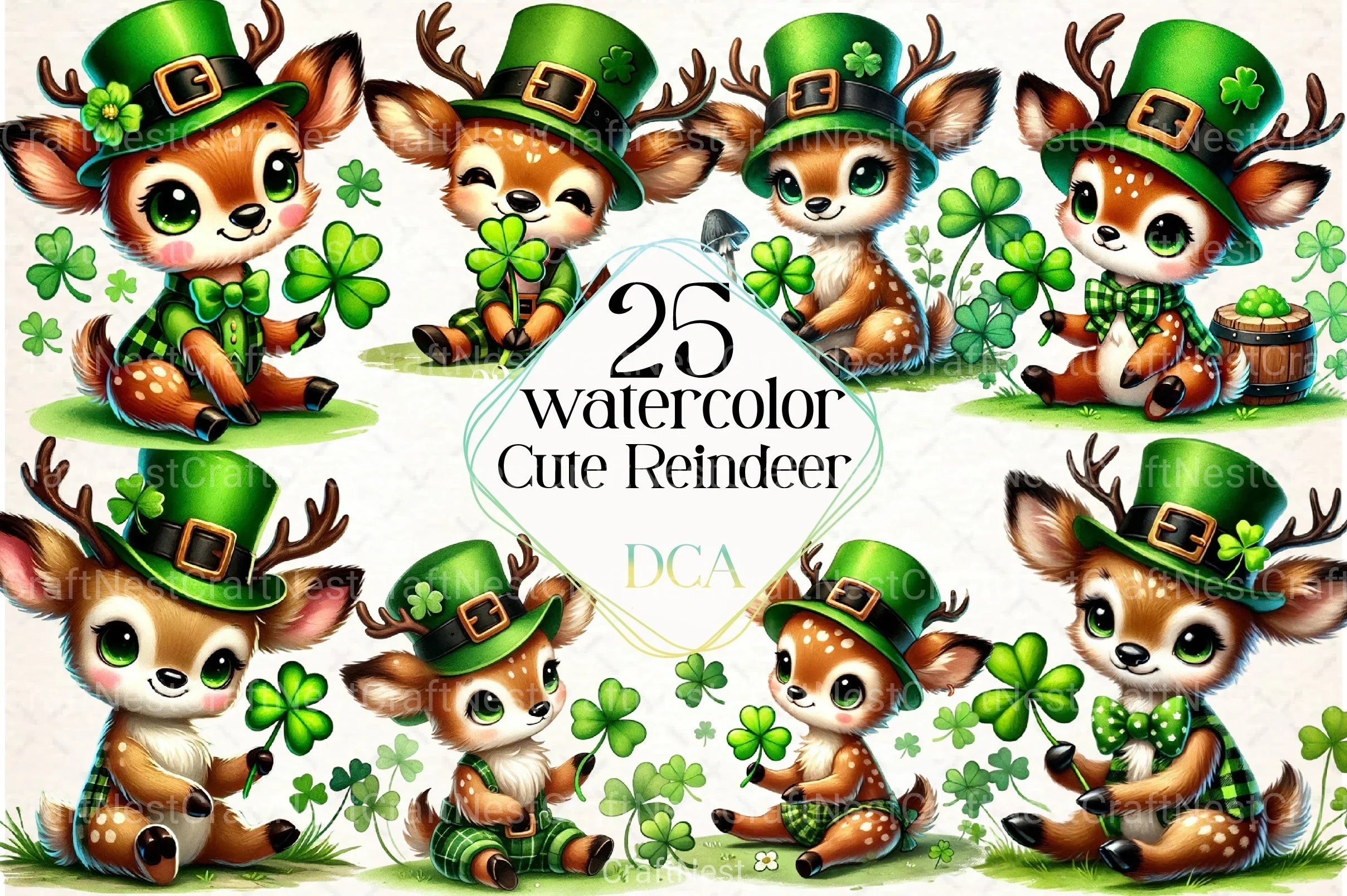 St. Patrick's Day Reindeer Clipart Bundle - CraftNest - Digital Crafting and Art