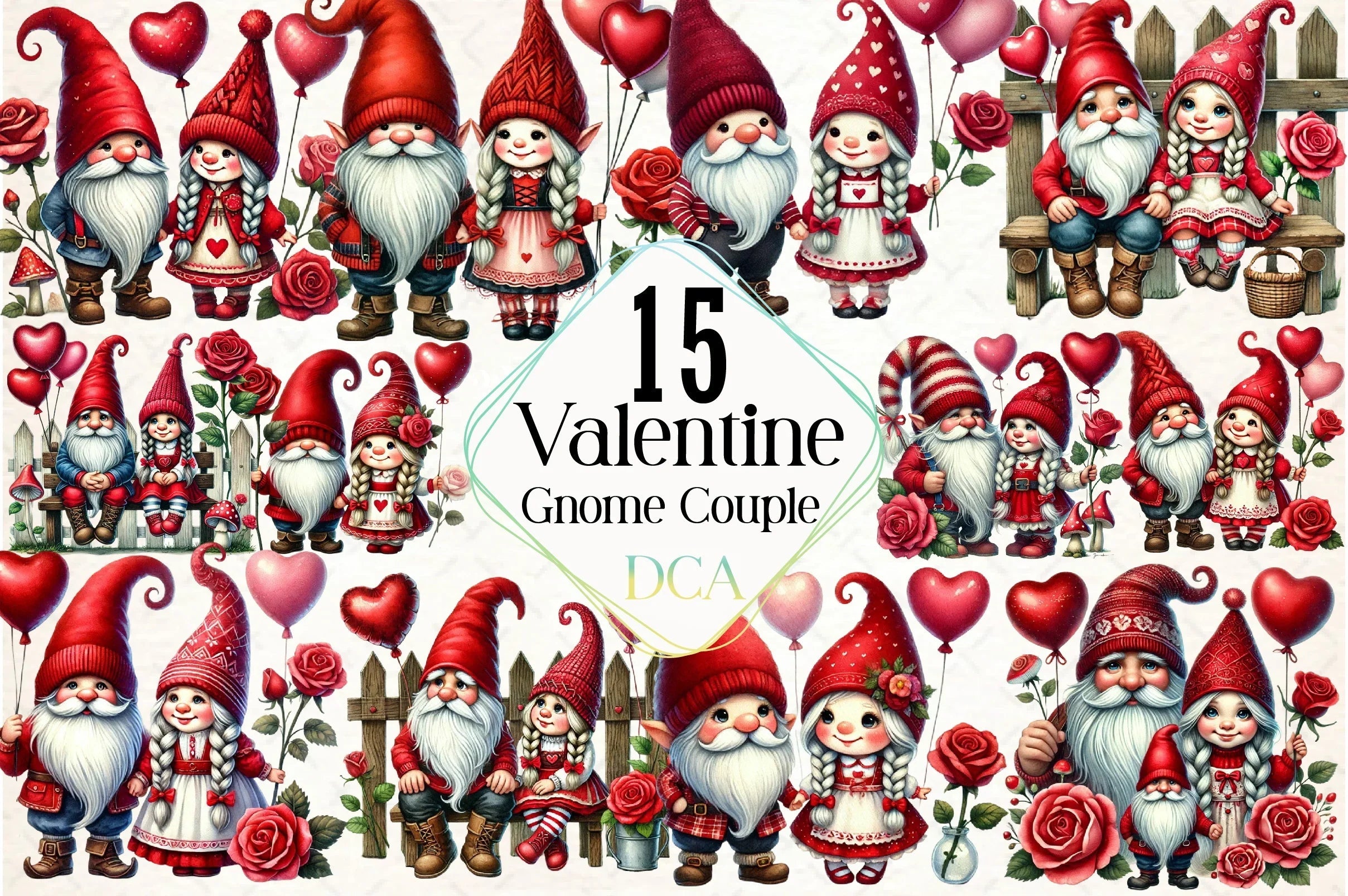 Valentine Gnome Couple Clipart Bundle - CraftNest - Digital Crafting and Art