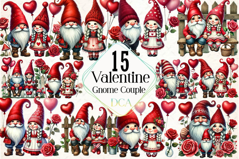Valentine Gnome Couple Clipart Bundle - CraftNest - Digital Crafting and Art