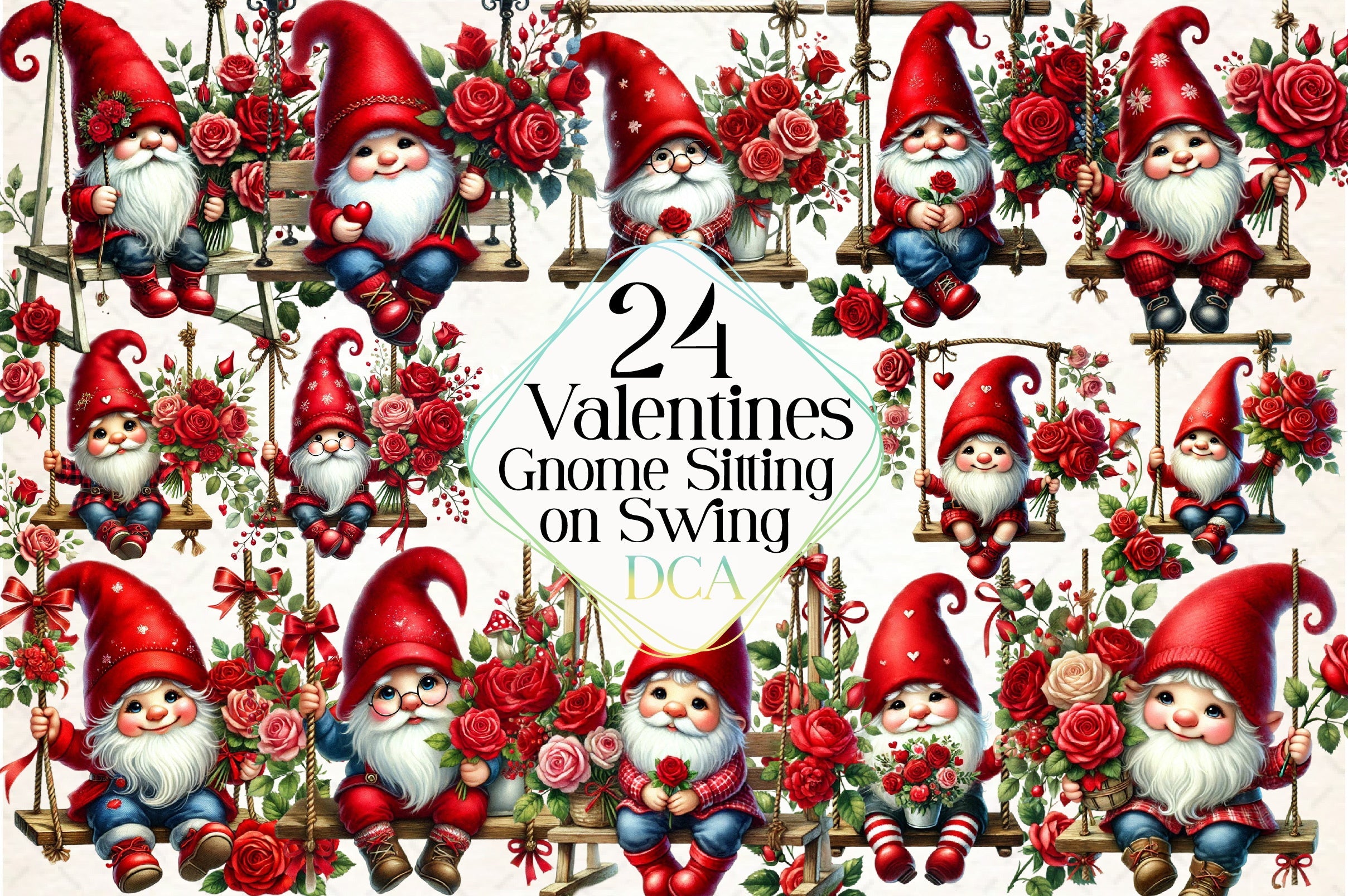 Valentine's Gnome Swing Clipart Bundle