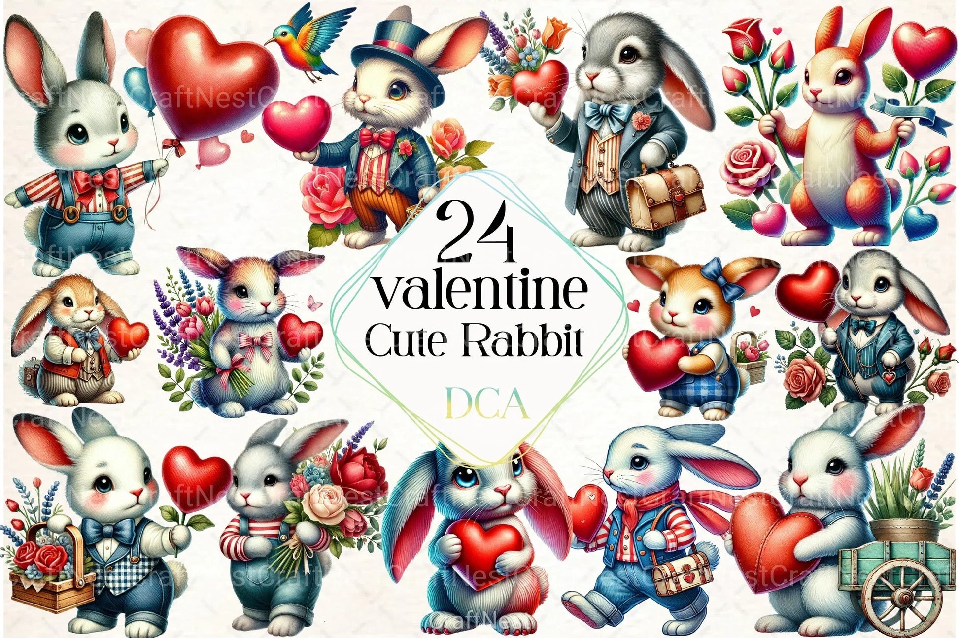 Cute Vintage Rabbit Clipart Bundle 2 - CraftNest - Digital Crafting and Art