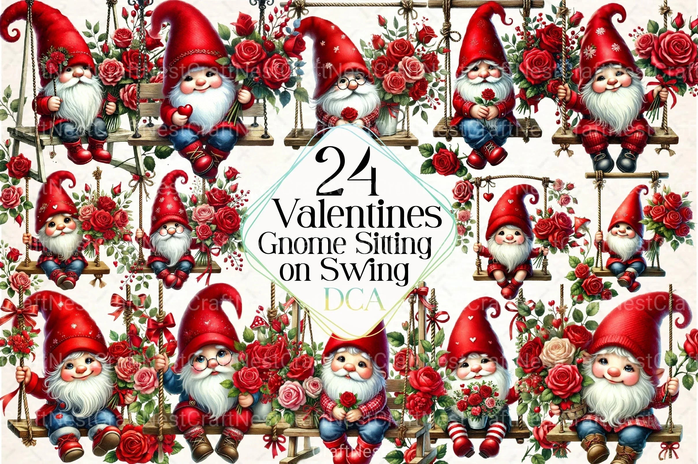 Valentine's Gnome Swing Clipart Bundle - CraftNest - Digital Crafting and Art