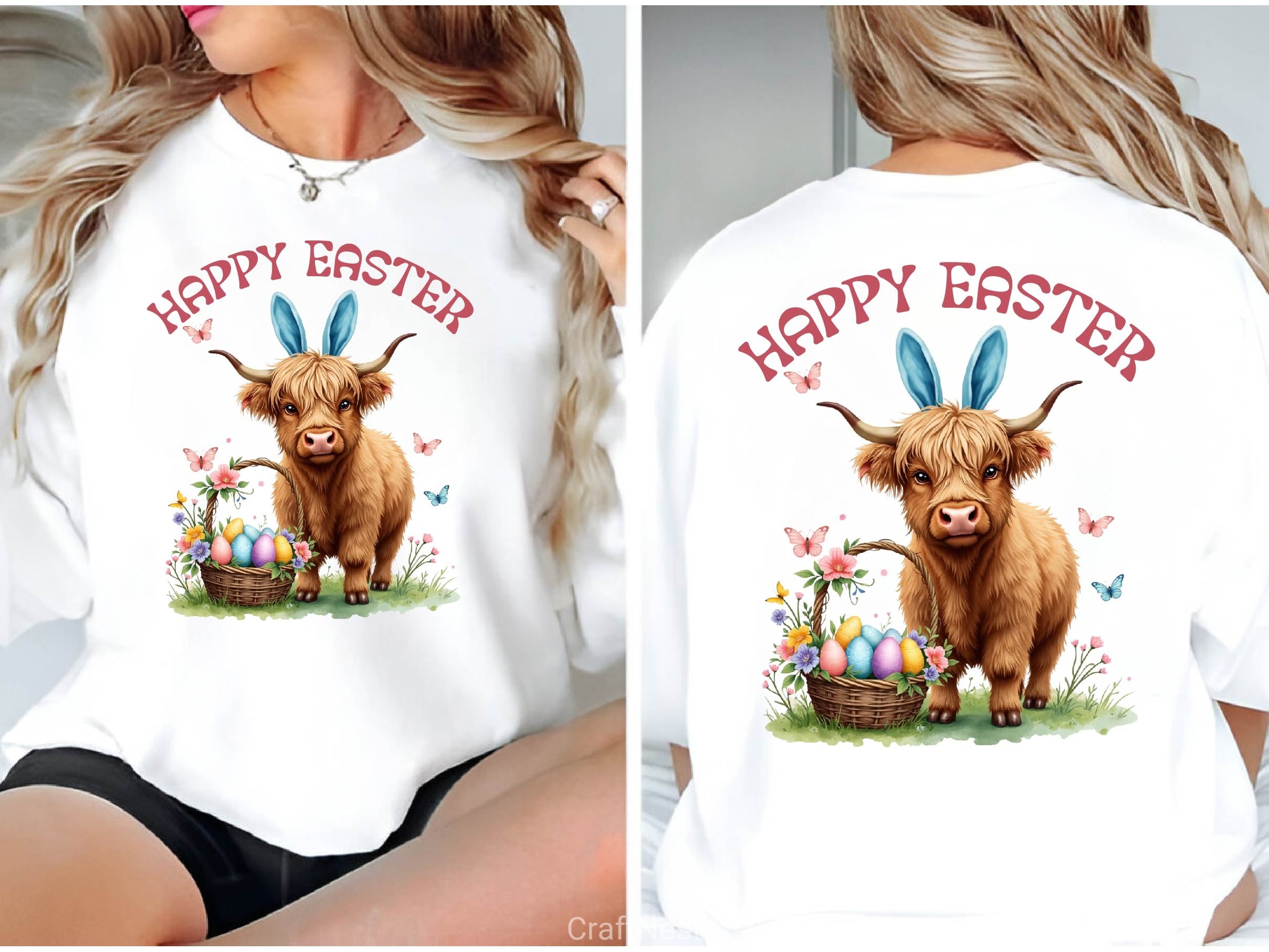 Cute Easter Highland Cow Clipart Bundle 2
