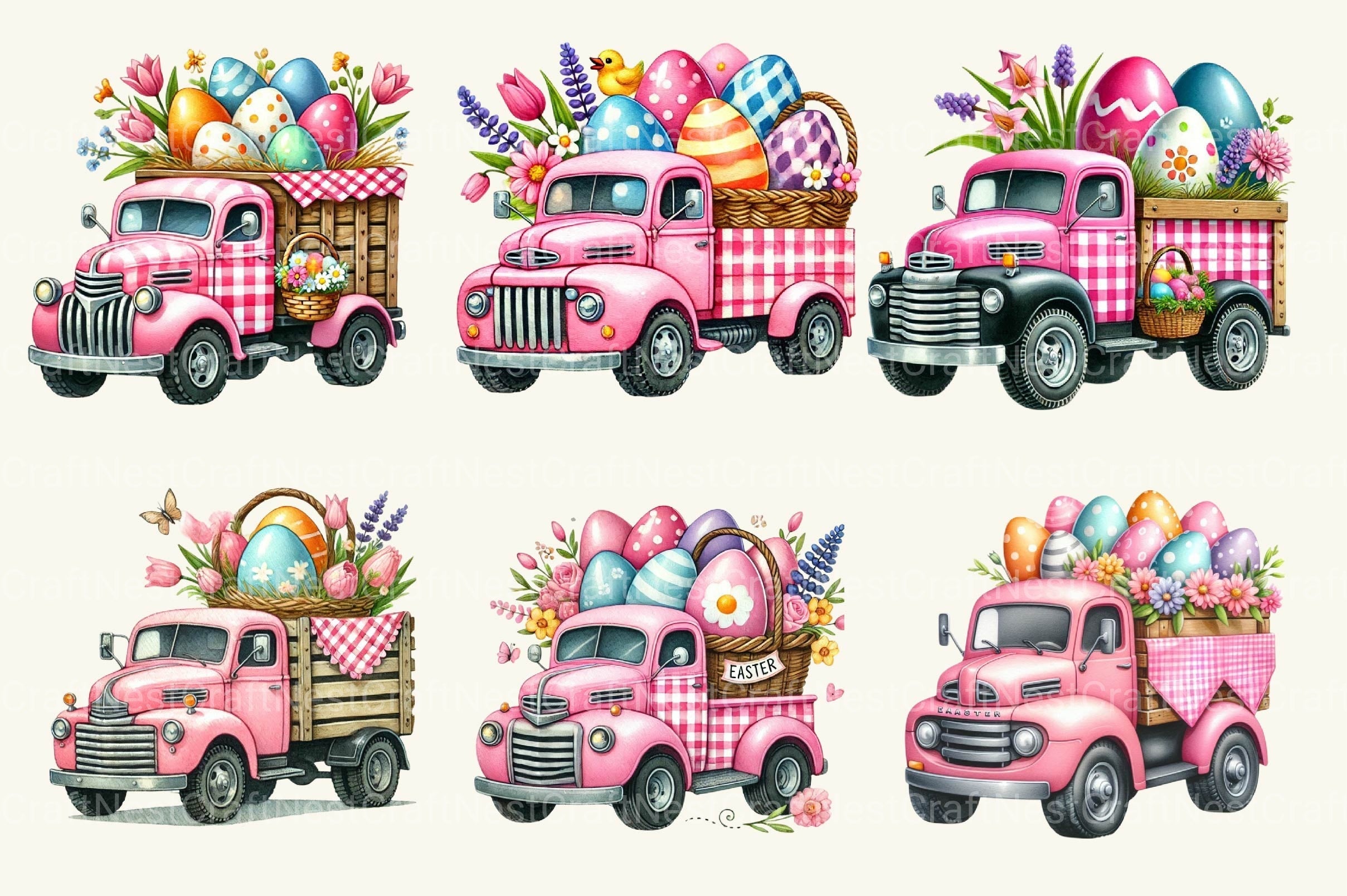 Pink Easter Truck Clipart Bundle