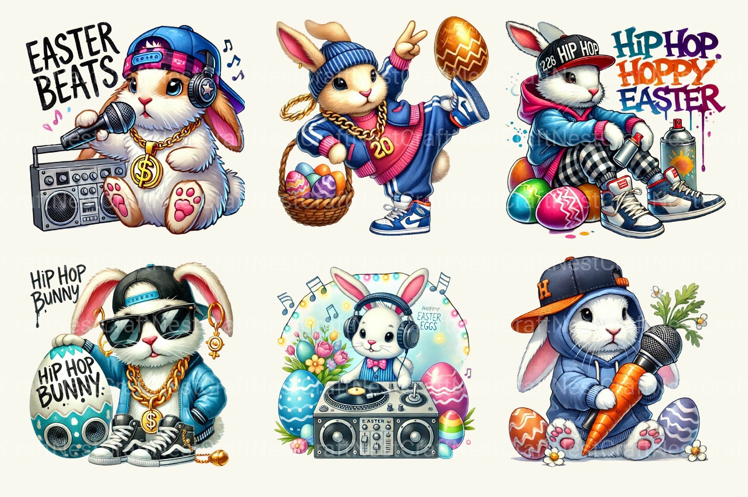 Hip Hop Bunny Easter Day Clipart Bundle 20
