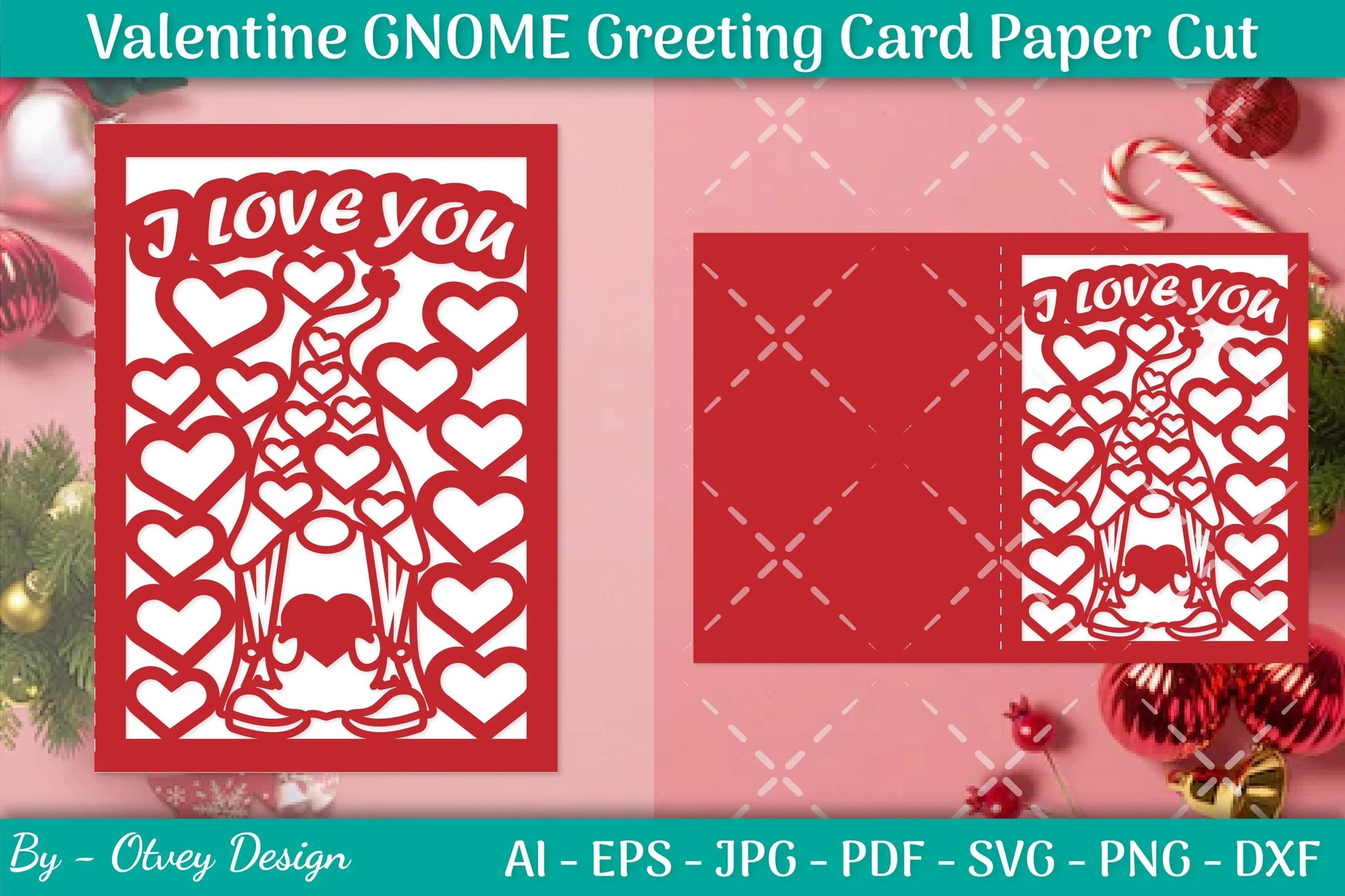 Valentine Gnome Greeting Card Papercut SVG Bundle - CraftNest - Digital Crafting and Art