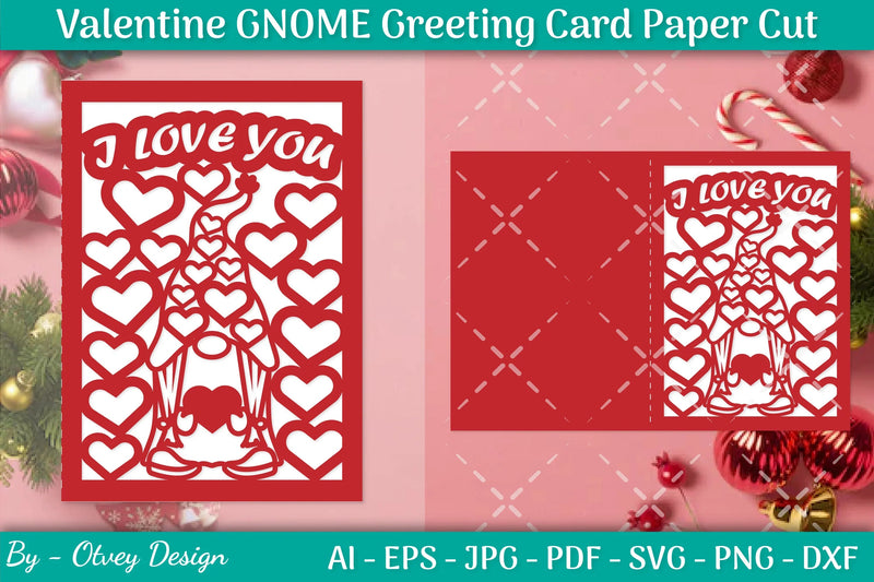 Valentine Gnome Greeting Card Papercut SVG Bundle - CraftNest - Digital Crafting and Art