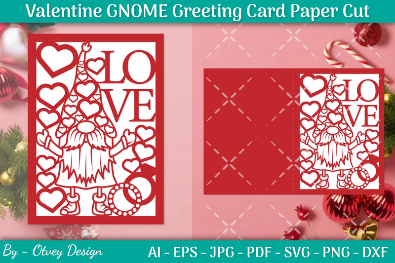 Valentine Gnome Greeting Card Papercut SVG Bundle - CraftNest - Digital Crafting and Art
